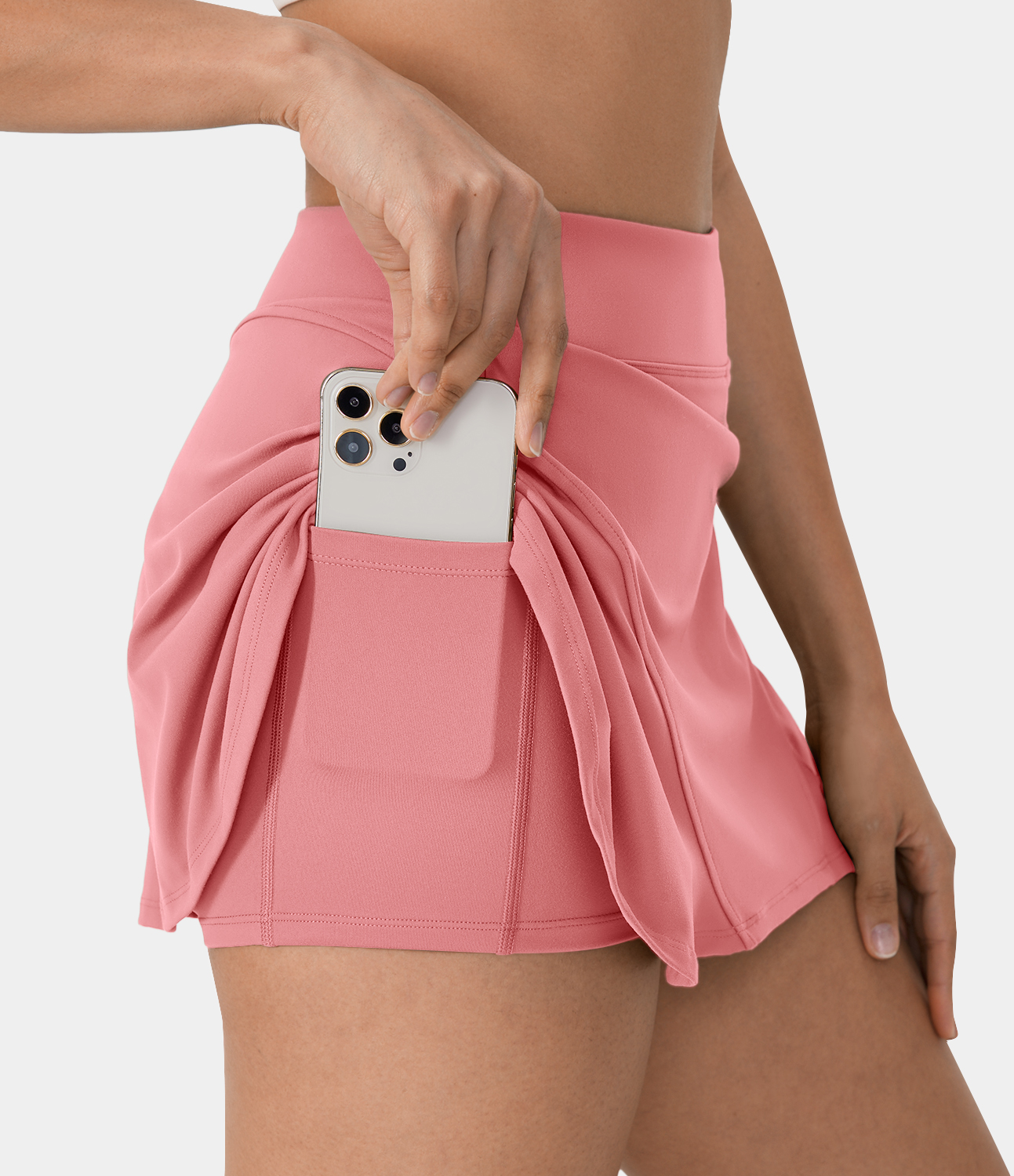 Halara Solid Hidden Side Pocket 2-in-1 Tennis Skirt  - Candy Pink - XL midi skirt a line skirt golfing skirt pleated tennis skirt cute skirts 