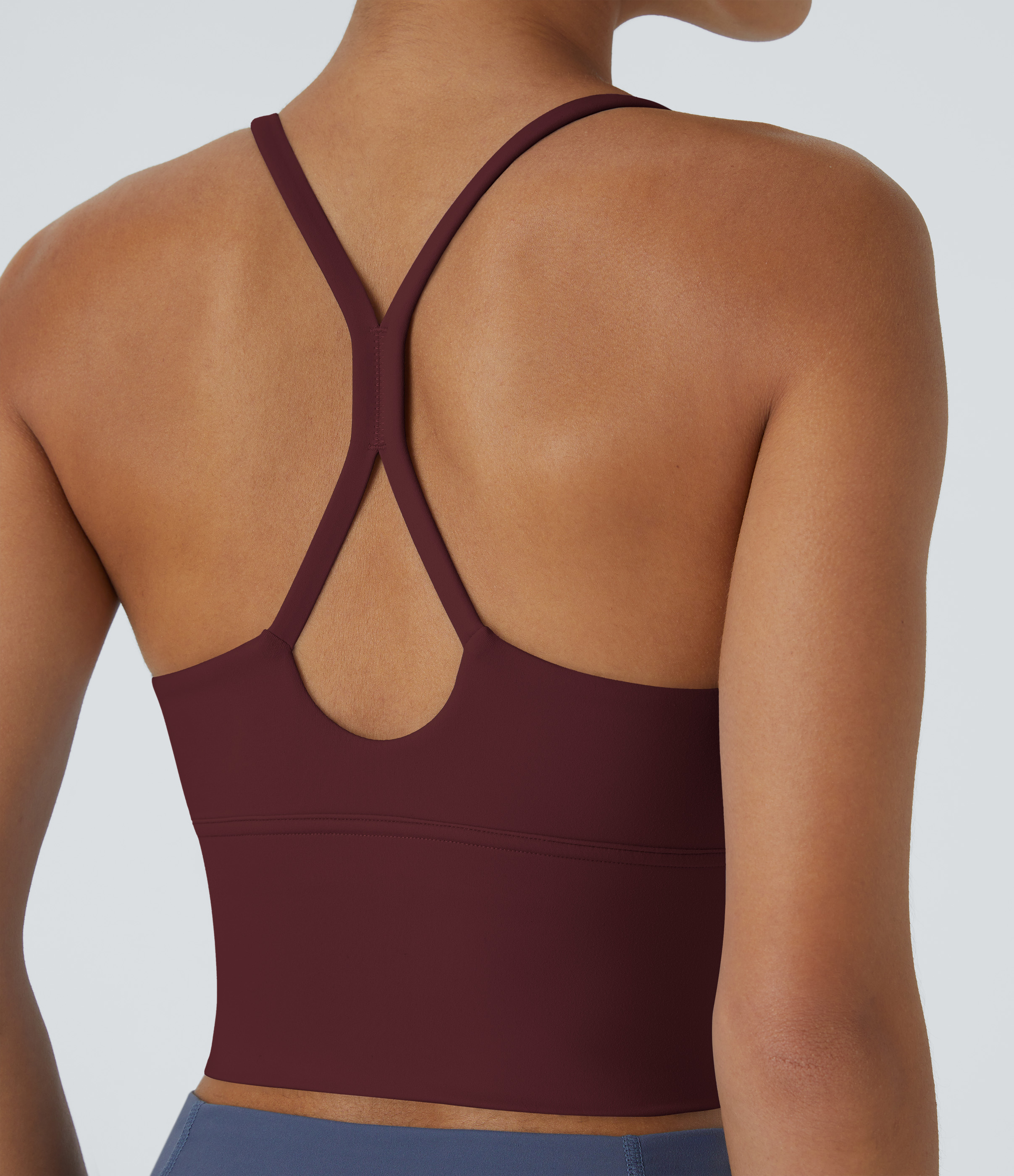 Halara Softlyzeroв„ў Plush Backless Crisscross Cut Out Cropped Tank Top Tank Top - Red Mahogany - XL golf tops halter top tunic tops 