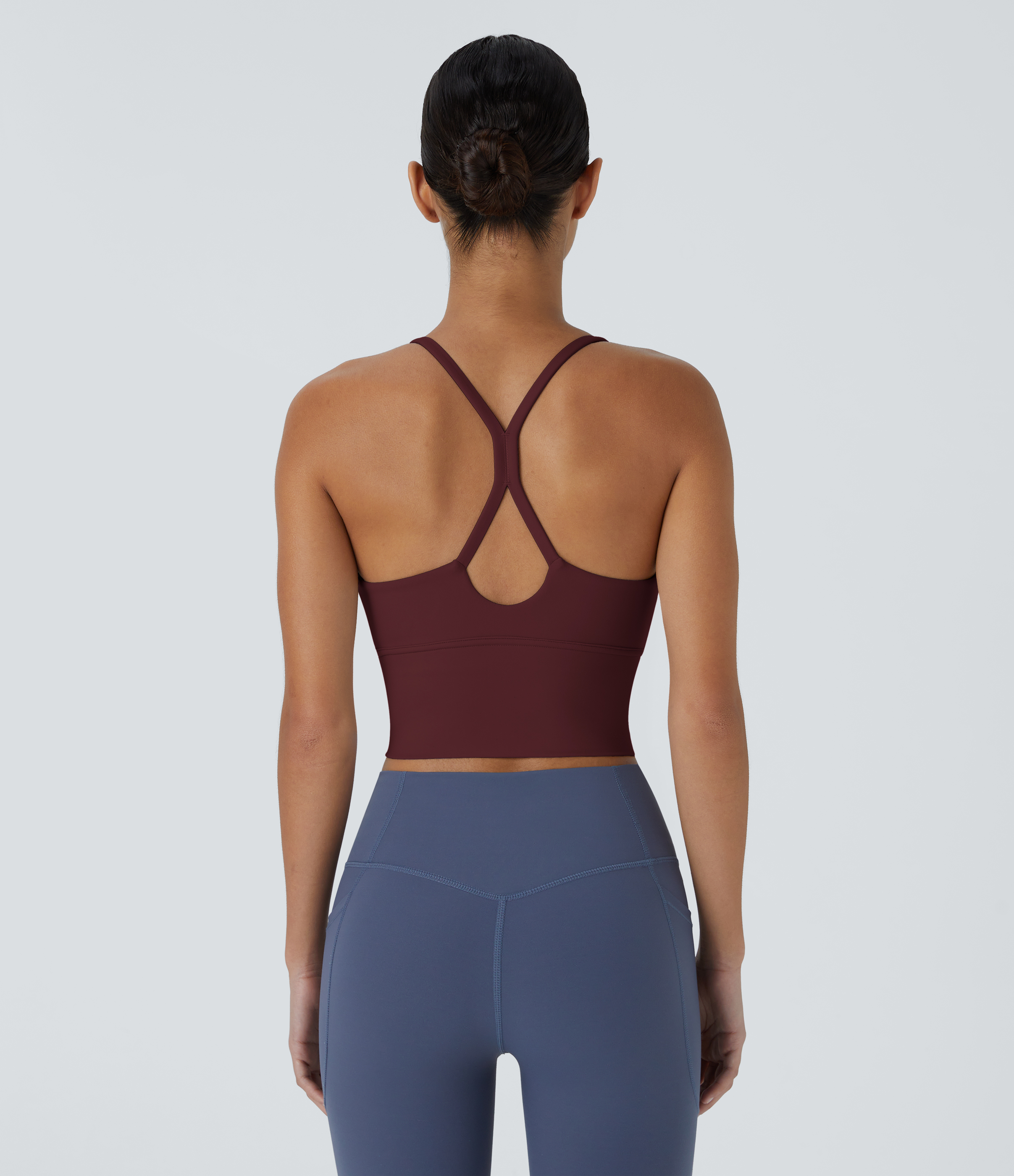 Halara Softlyzeroв„ў Plush Backless Crisscross Cut Out Cropped Tank Top Tank Top - Red Mahogany - XL golf tops halter top tunic tops 