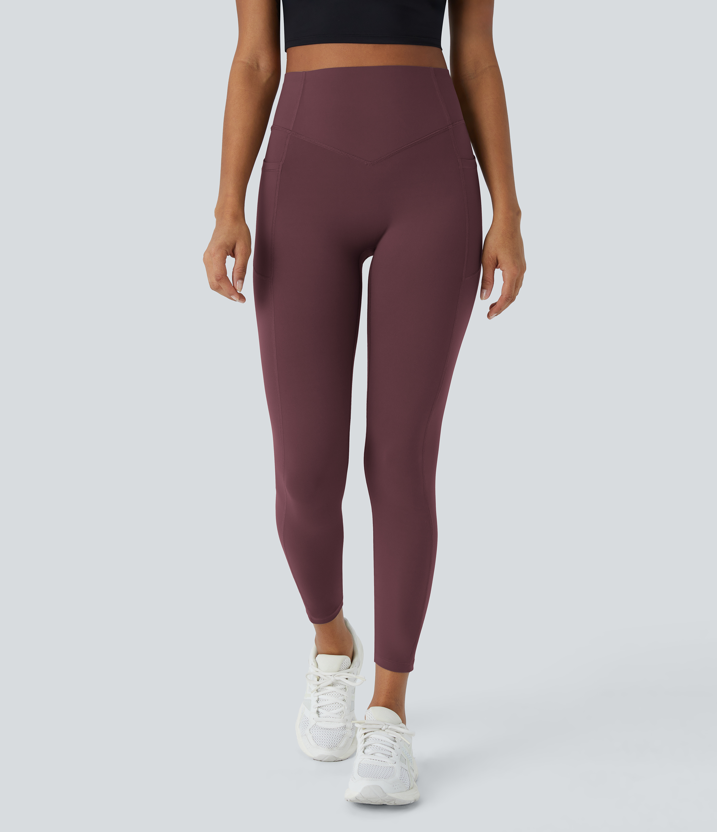 Halara SoCinched High Waisted Butt Lifting Tummy Control Side Pocket Shaping Training UltraSculpt Leggings  - Evening Red - XS(full_length) 