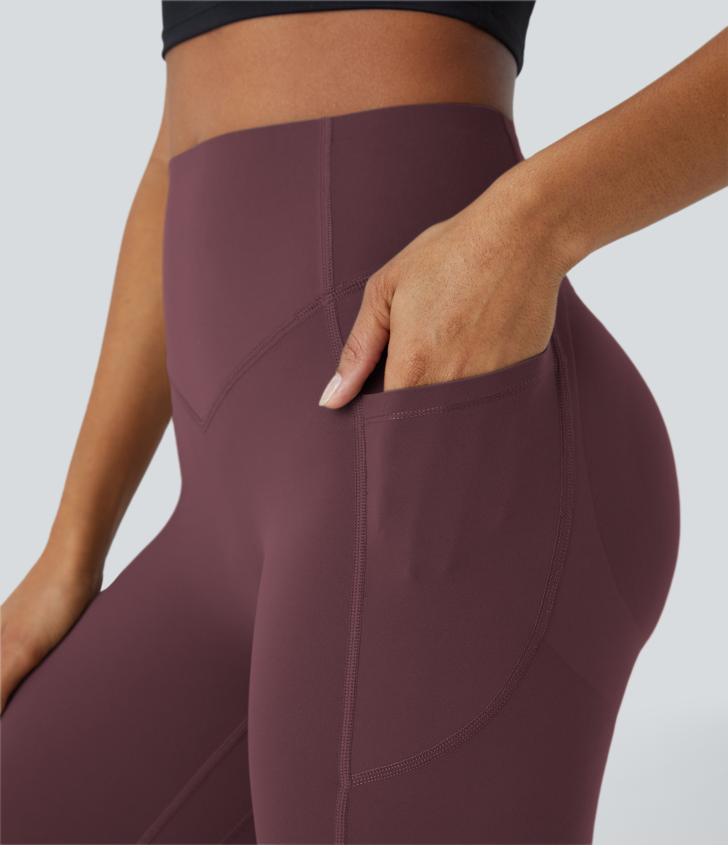 Halara SoCinched High Waisted Butt Lifting Tummy Control Side Pocket Shaping Training UltraSculpt Leggings  - Evening Red - XS(full_length) 