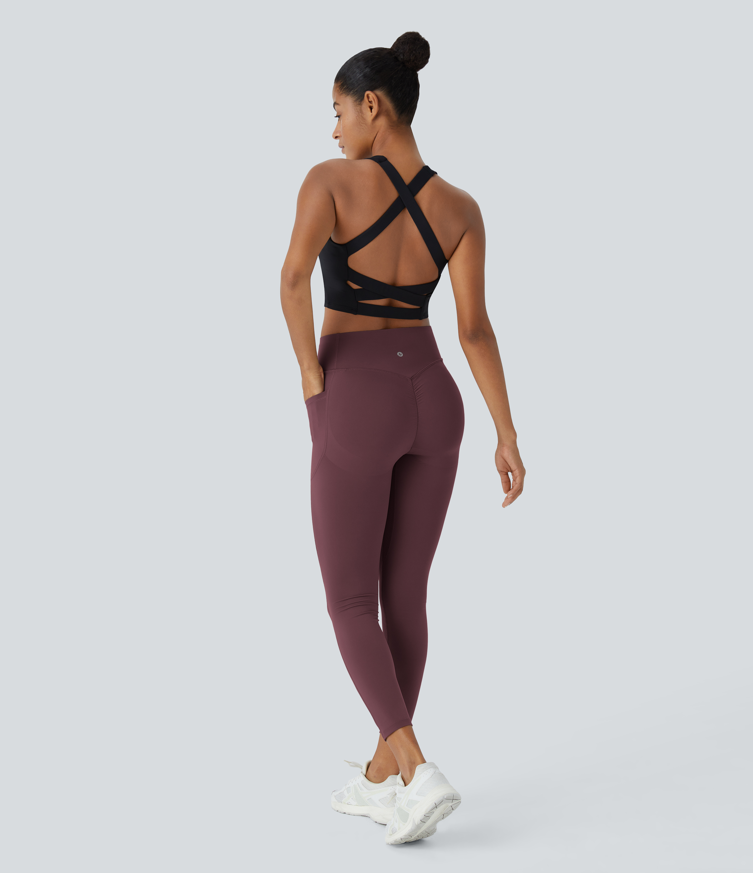 Halara SoCinched High Waisted Butt Lifting Tummy Control Side Pocket Shaping Training UltraSculpt Leggings  - Evening Red - XS(full_length) 