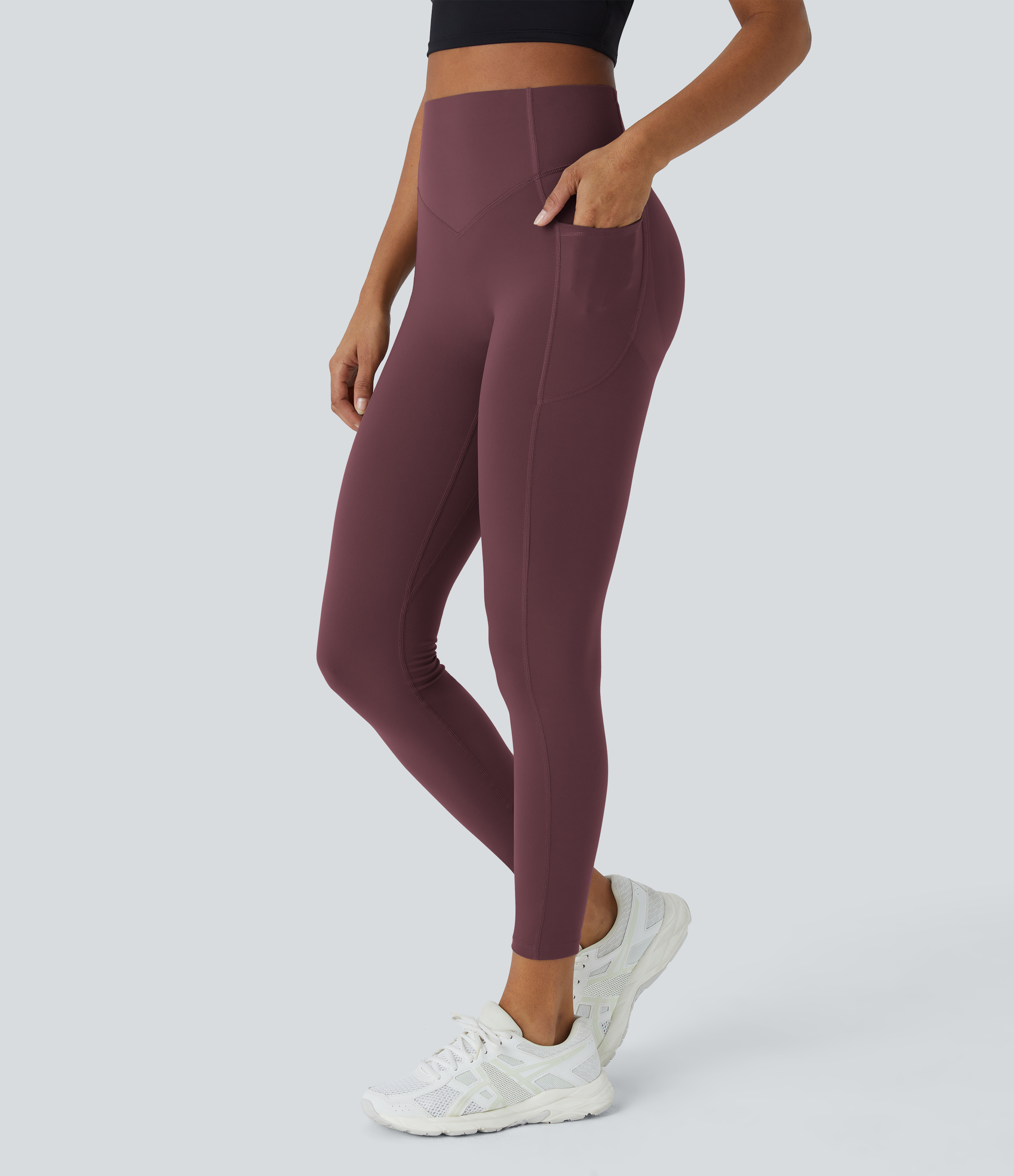Halara SoCinched High Waisted Butt Lifting Tummy Control Side Pocket Shaping Training UltraSculpt Leggings  - Evening Red - XS(full_length) 