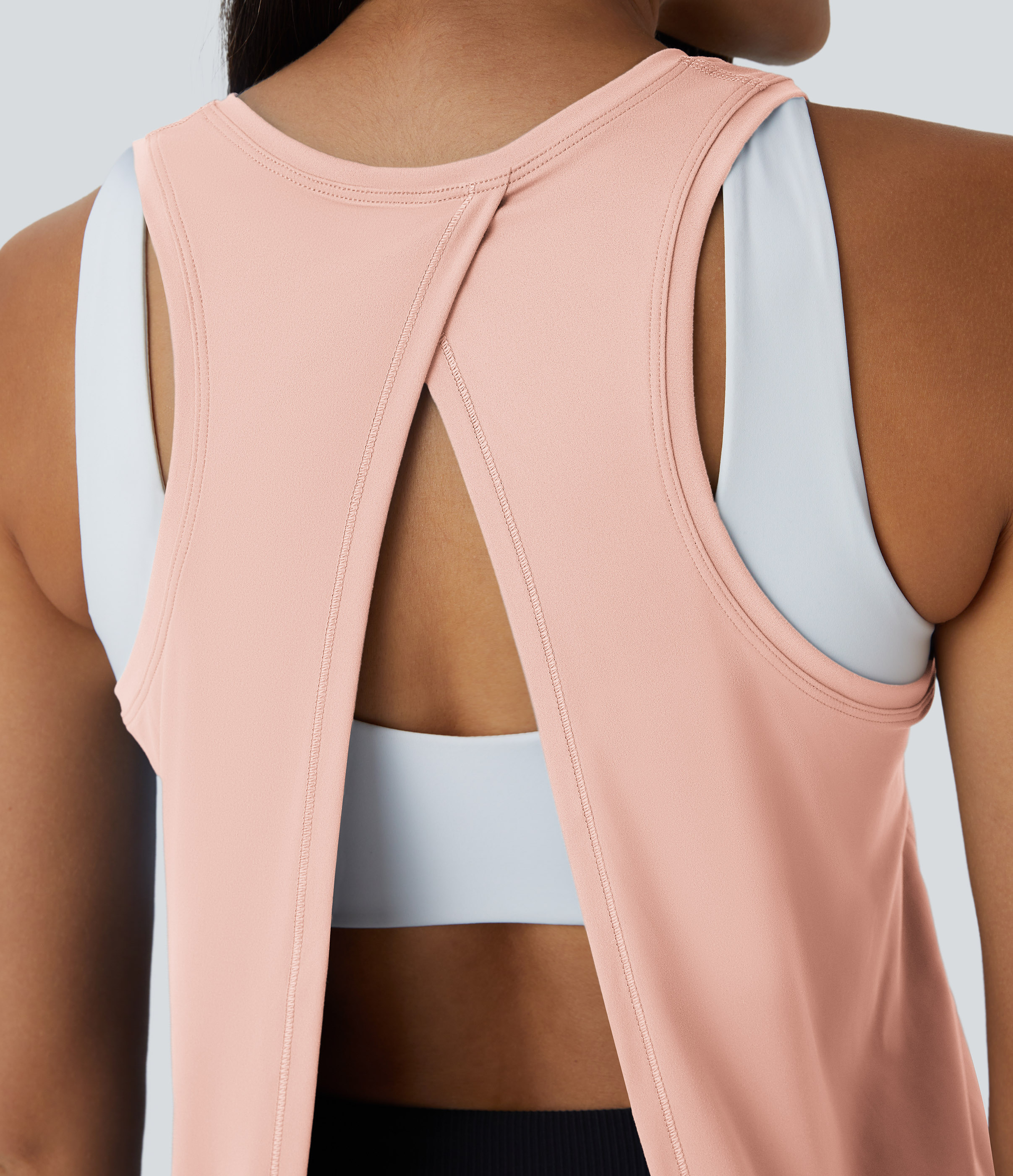 Halara Split Tie Back Tank Top-No Bra Tank Top - He Loves Me Not - Rose - L golf tops halter top tunic tops sleeveless tops backless top 