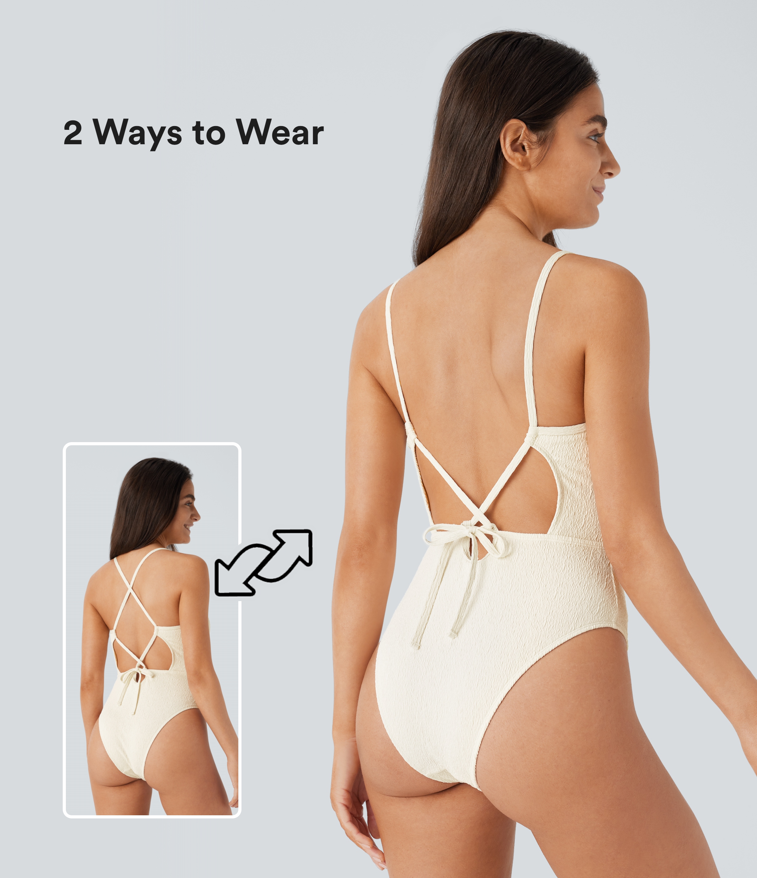 Vanilla Ice Lace Up Texture One Piece Swimsuit / 1