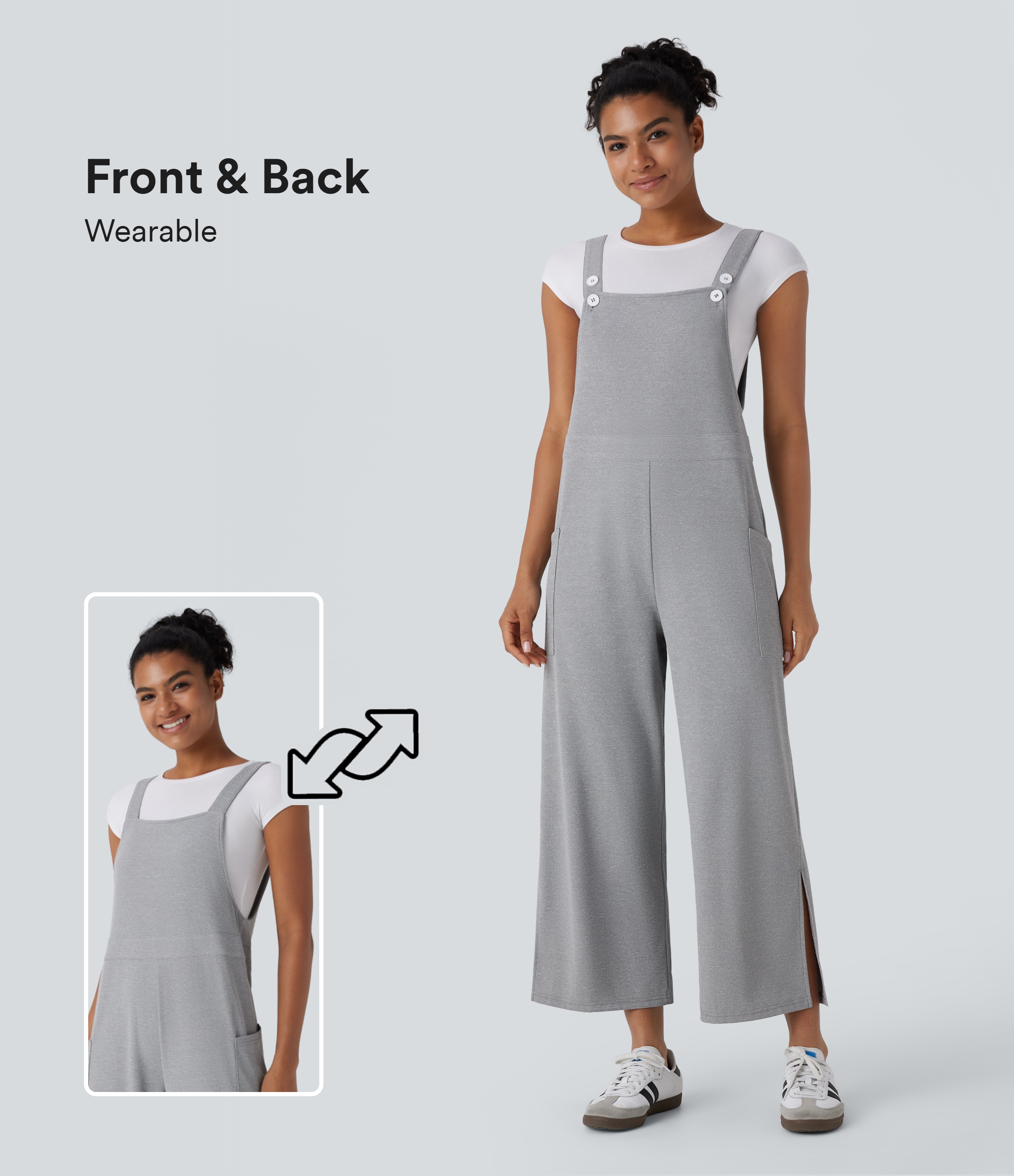 Mono abertura pierna ancha bolsillo lateral botón correa ajustable usar delante detrás