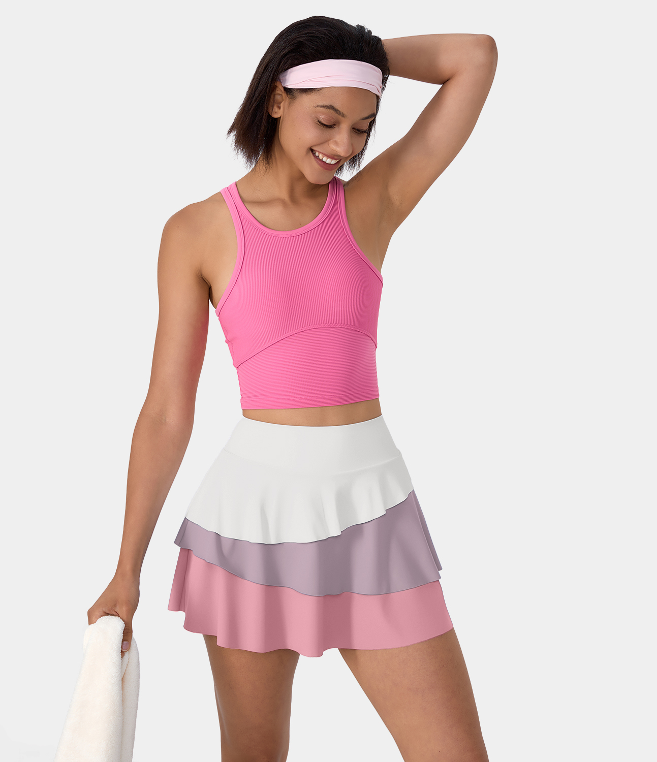 Halara High Waisted Pocket 3-Layered Ruffle 2-in-1 A Line Tennis Skirt  - Lavender Frost - XL midi skirt a line skirt golfing skirt 