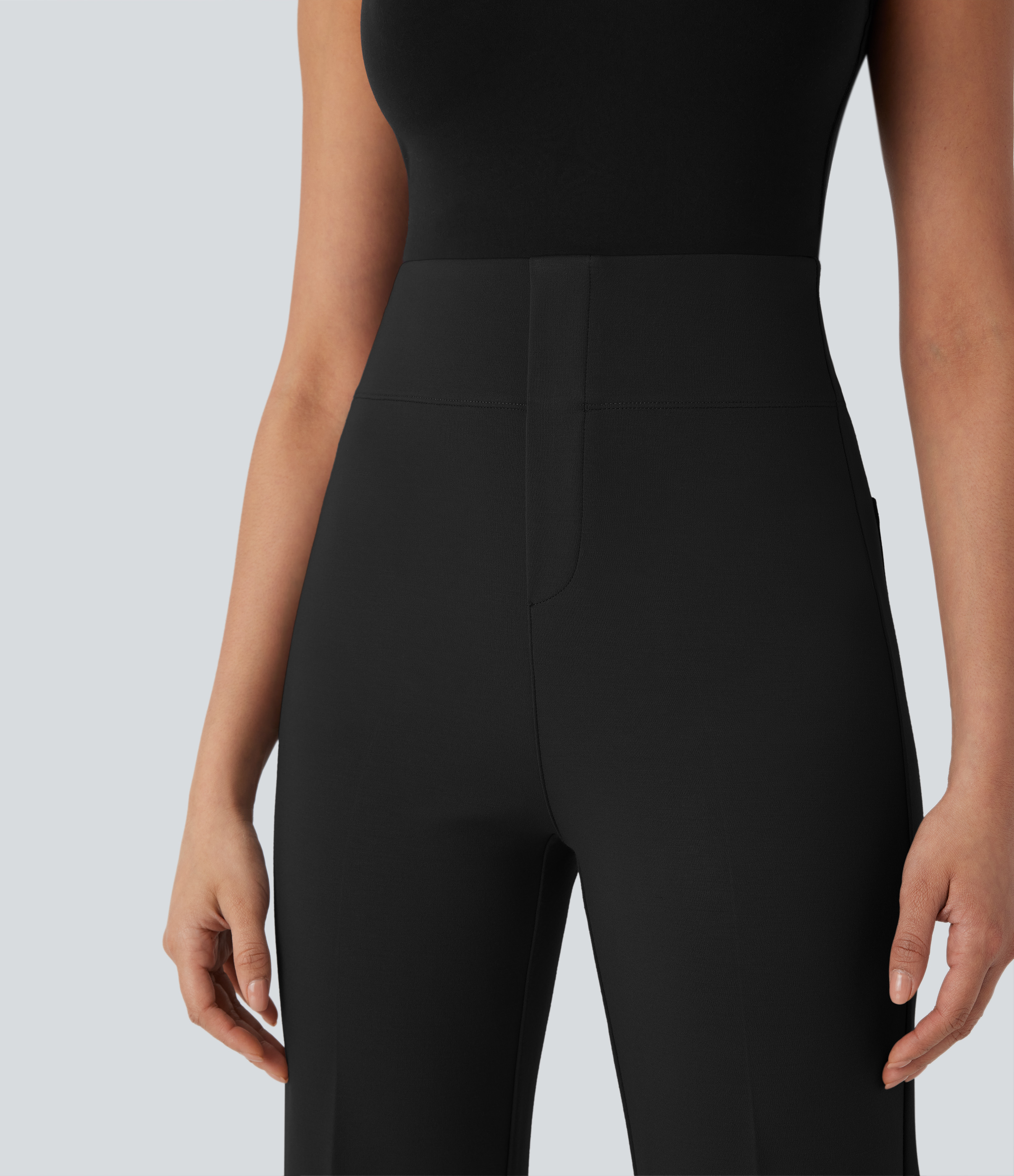 Halara Halara Flexв„ў High Waisted Tummy Control Back Side Pocket Cropped Slight Flare Work Pants  - Black - L(regular) sweatpants jogger pants 