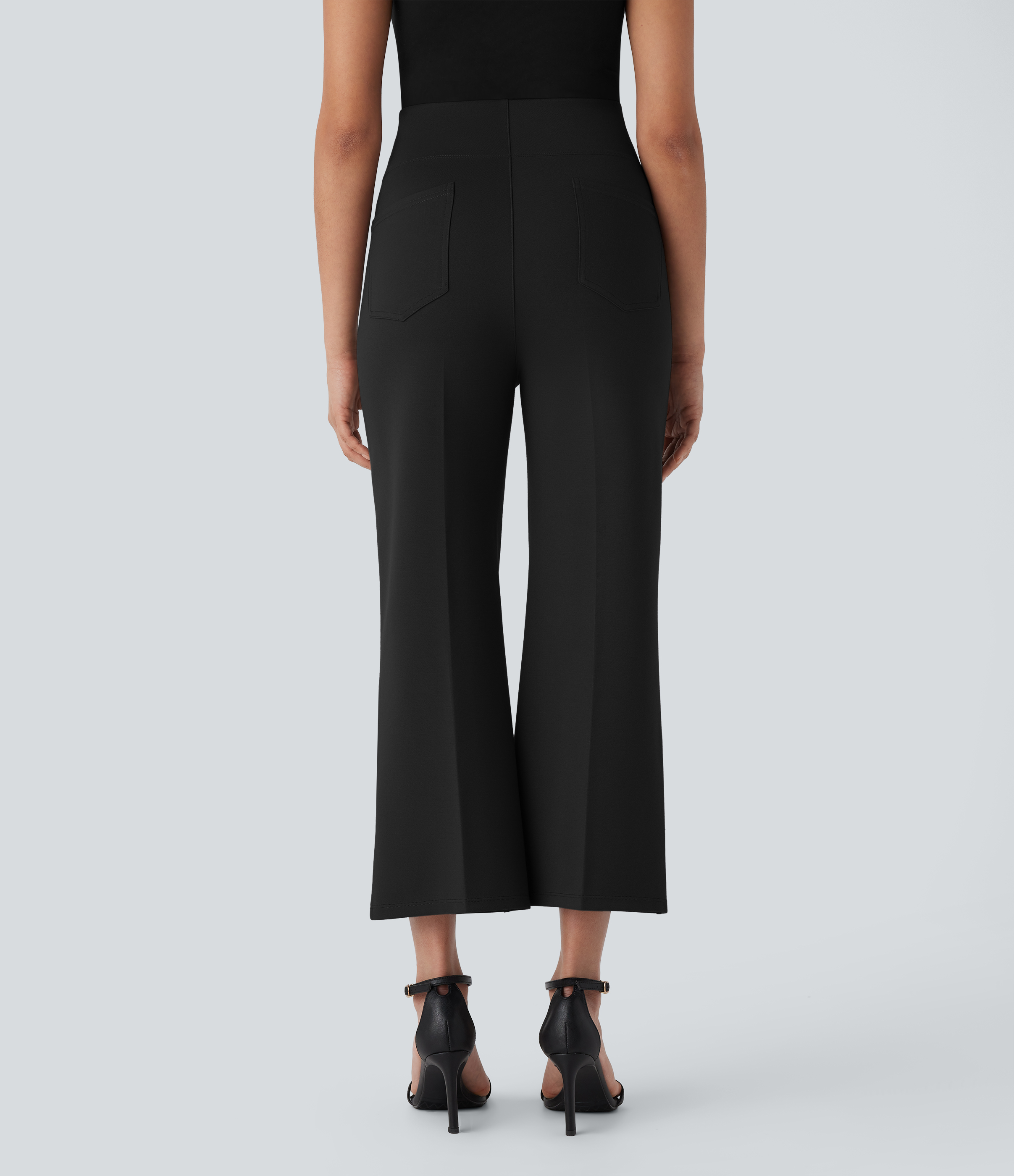 Halara Halara Flexв„ў High Waisted Tummy Control Back Side Pocket Cropped Slight Flare Work Pants  - Black - L(regular) sweatpants jogger pants 