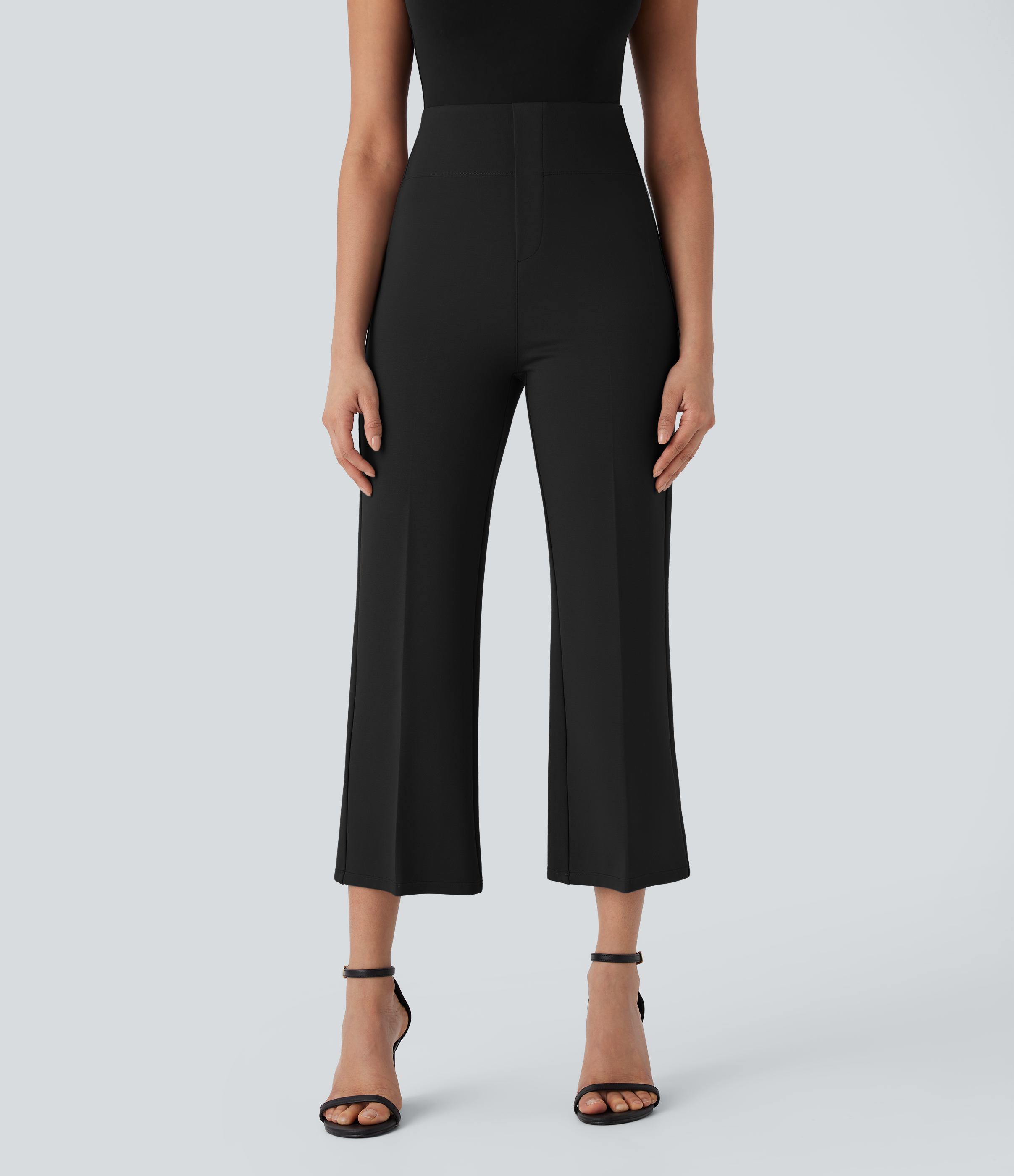 Halara Halara Flexв„ў High Waisted Tummy Control Back Side Pocket Cropped Slight Flare Work Pants  - Black - L(regular) sweatpants jogger pants 