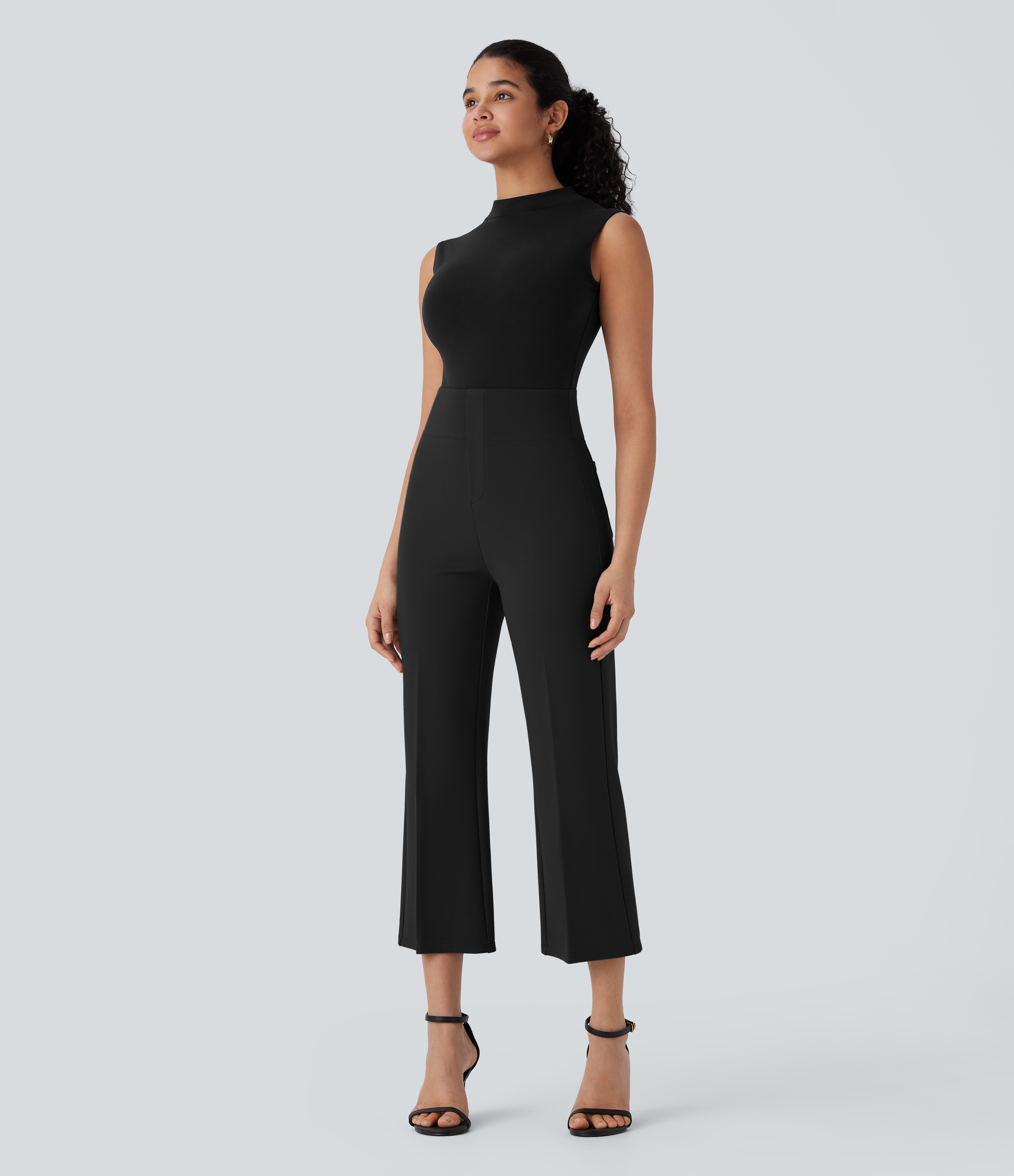 Halara Halara Flexв„ў High Waisted Tummy Control Back Side Pocket Cropped Slight Flare Work Pants  - Black - L(regular) sweatpants jogger pants 