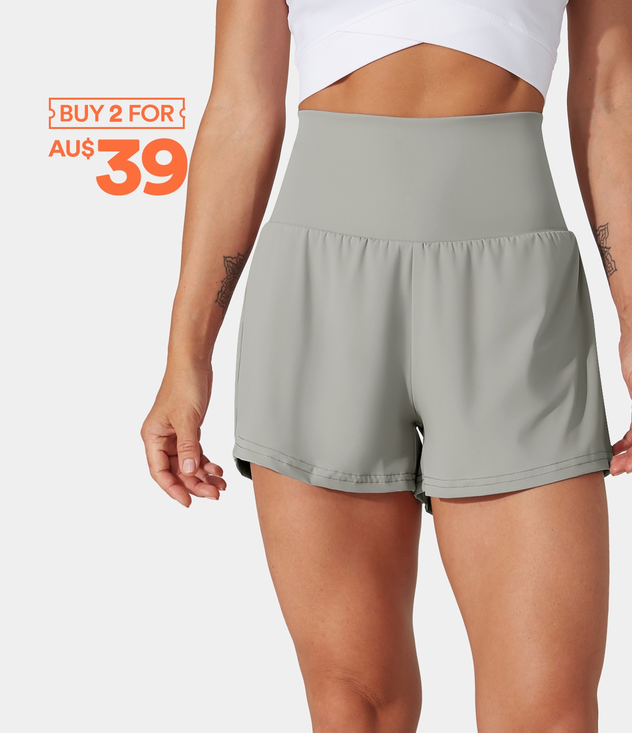 

Halara Super High Waisted Back Pocket & Side Hidden Pocket 2-in-1 Yoga Shorts 2.5" Gym Short - Lunar Rock -  booty shorts compression shorts