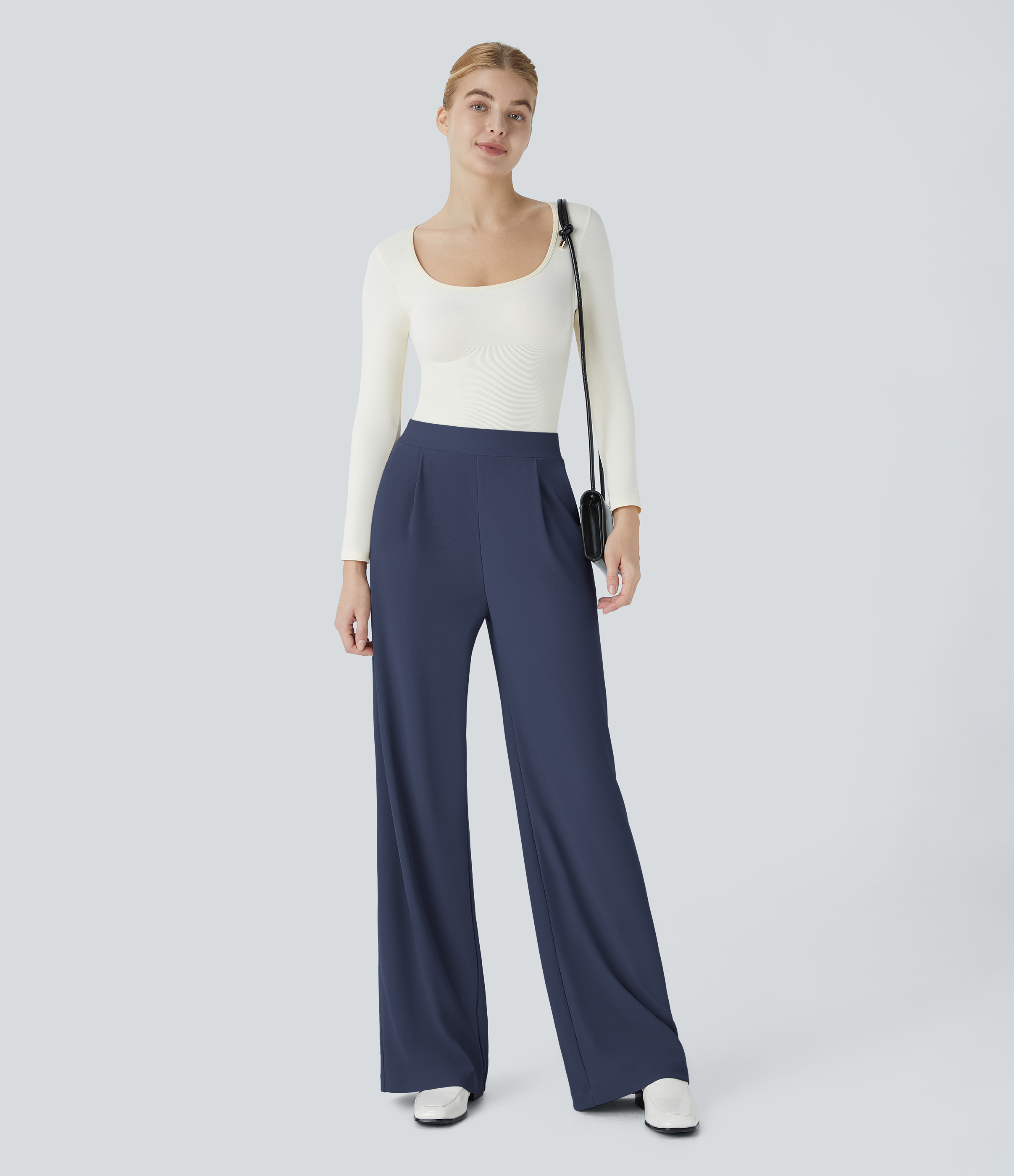 Halara Halara Flexв„ў High Waisted Body Sculpt Waist-Slimming Side Pocket Wide Leg Micro Waffle Work Pants  - Mood Indigo - XL(petite) 