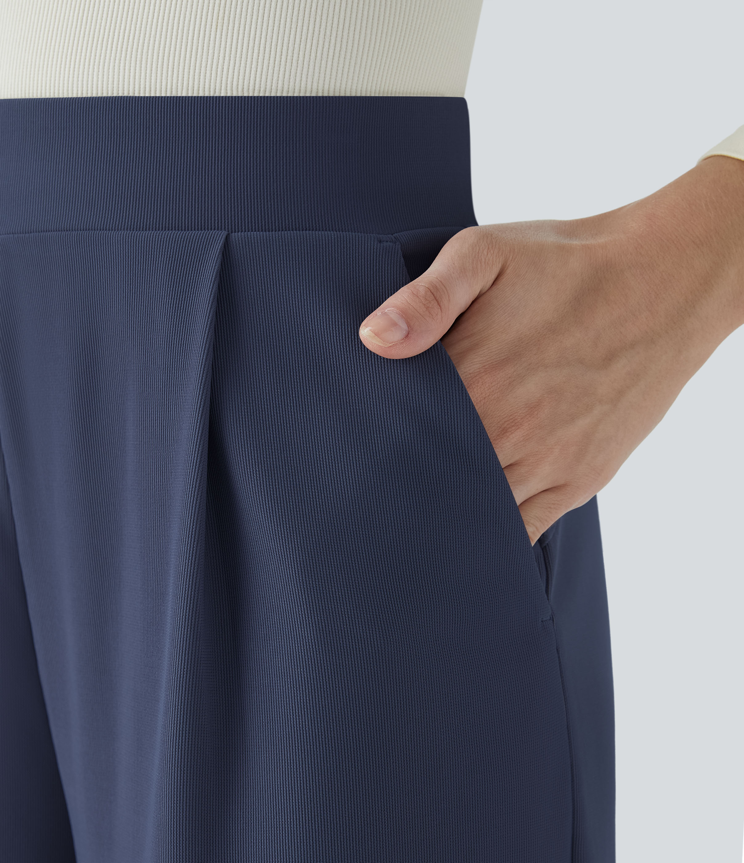 Halara Halara Flexв„ў High Waisted Body Sculpt Waist-Slimming Side Pocket Wide Leg Micro Waffle Work Pants  - Mood Indigo - XL(petite) 