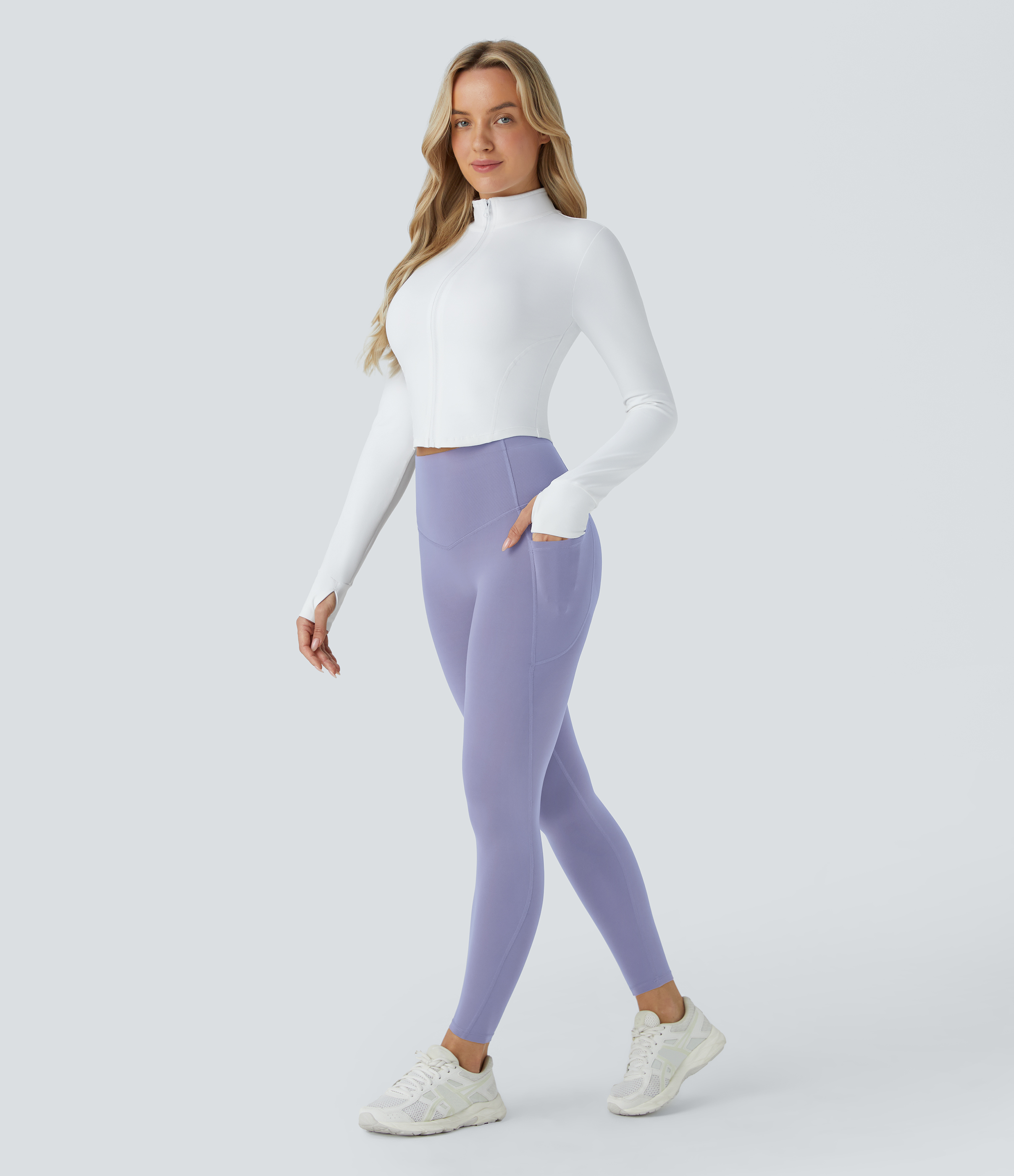 Halara SoCinched High Waisted Butt Lifting Tummy Control Side Pocket Shaping Workout UltraSculpt Leggings  - Falling Gray Purple - XS(7/8) 