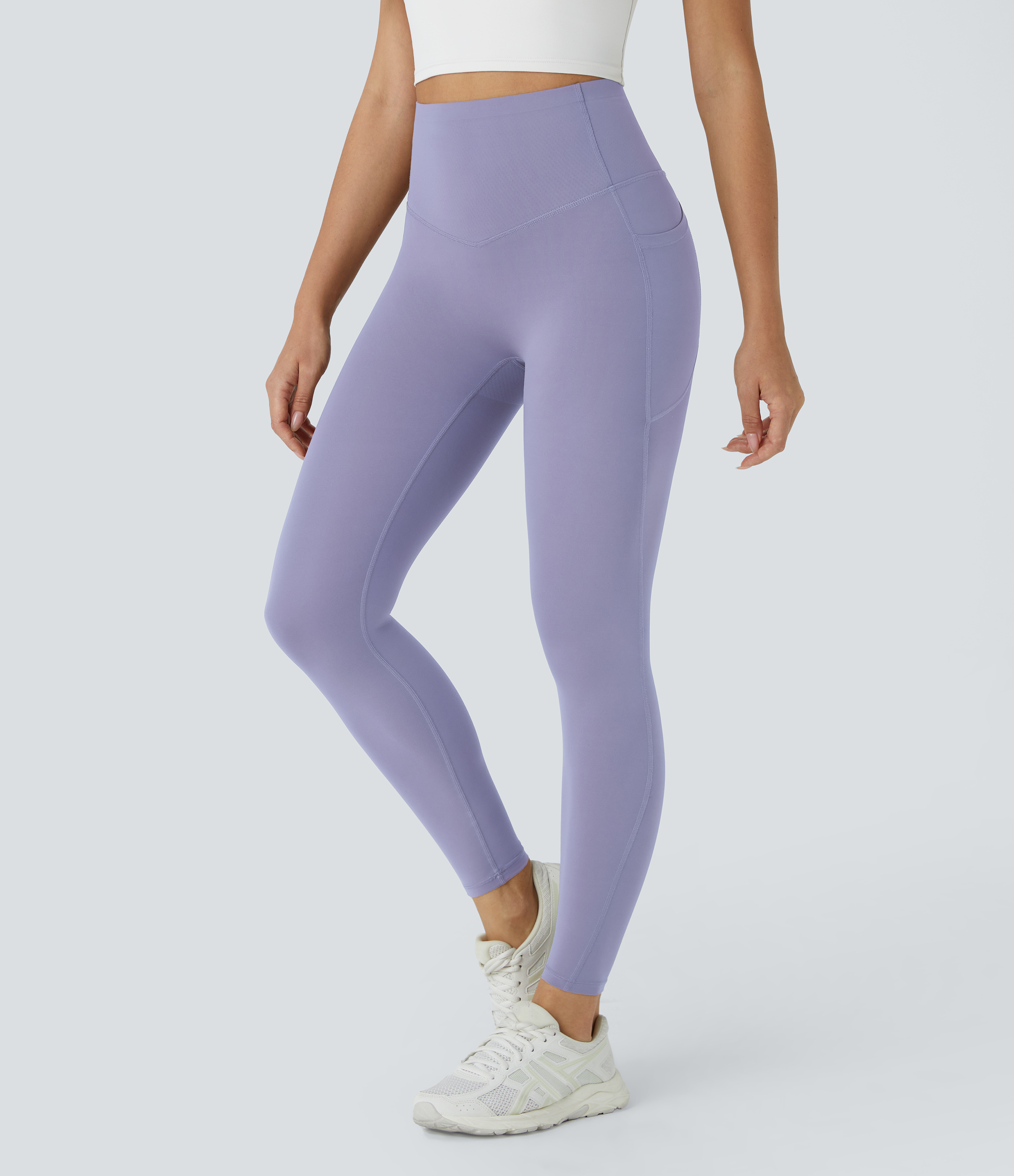 Halara SoCinched High Waisted Butt Lifting Tummy Control Side Pocket Shaping Workout UltraSculpt Leggings  - Falling Gray Purple - XS(7/8) 
