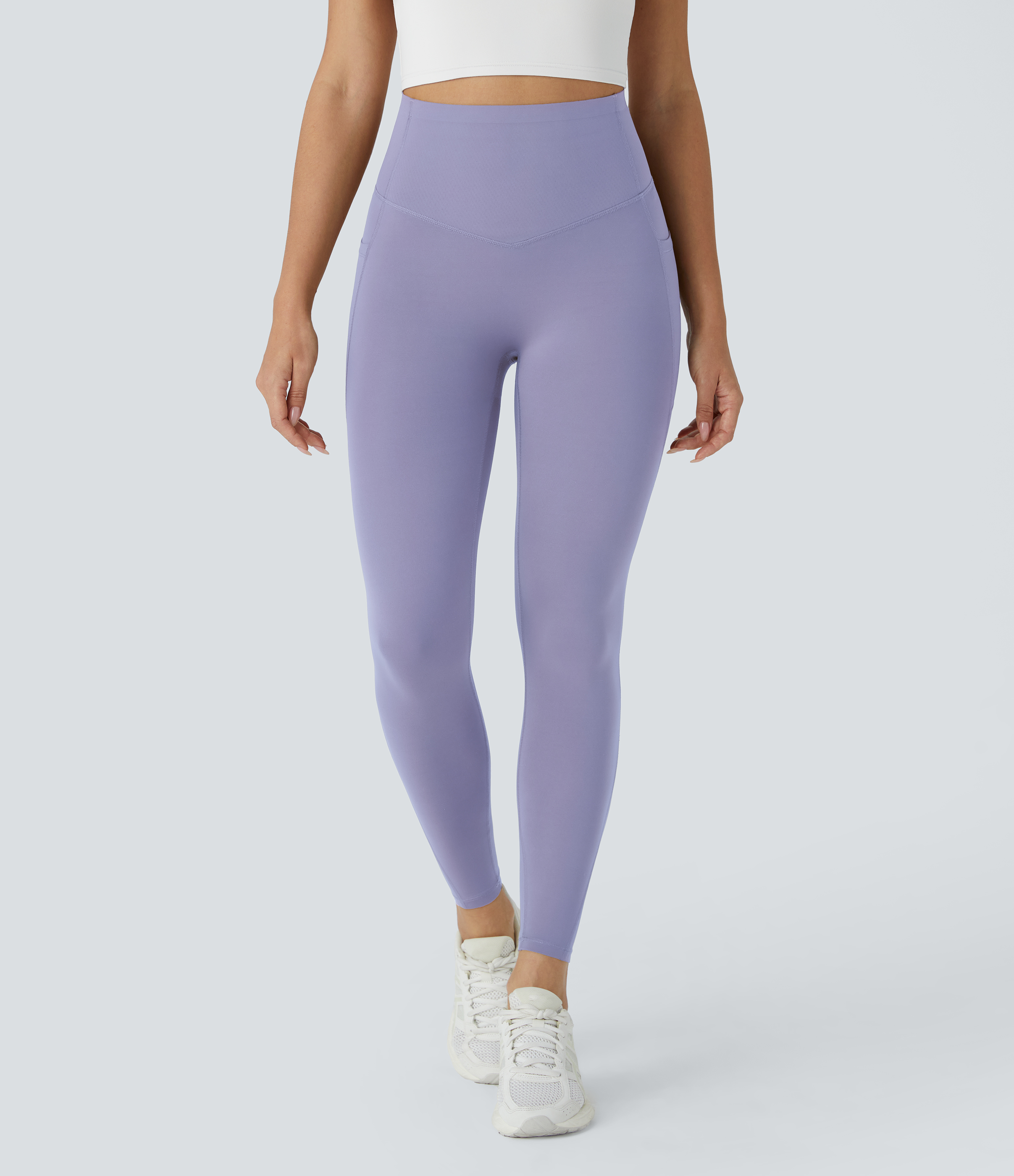 Halara SoCinched High Waisted Butt Lifting Tummy Control Side Pocket Shaping Workout UltraSculpt Leggings  - Falling Gray Purple - XS(7/8) 