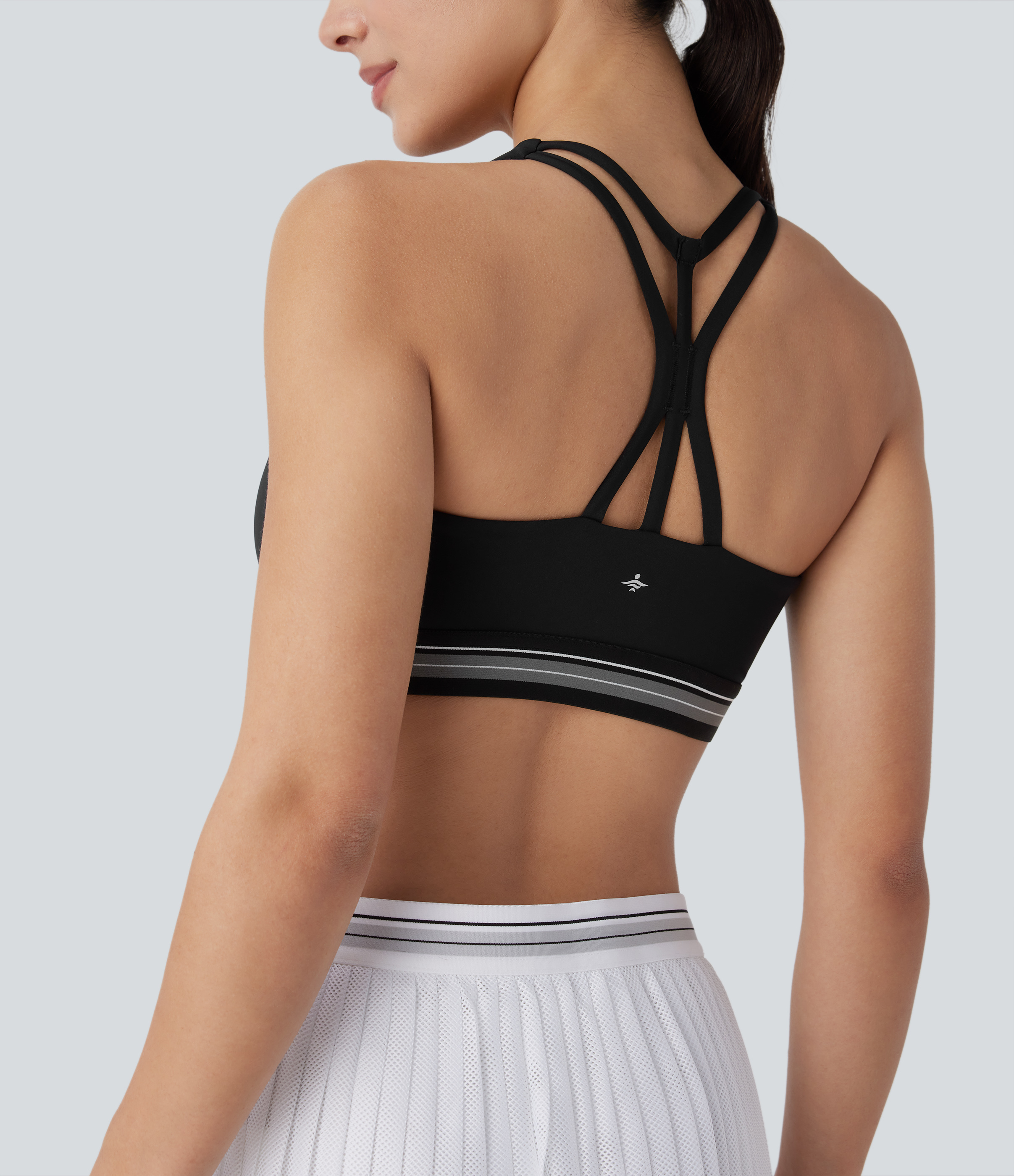 Halara Medium Support U Neck Backless Color Block Quick Dry Tennis Sports Bra  - Black - S push up bra strapless bra backless bra sticky bra 