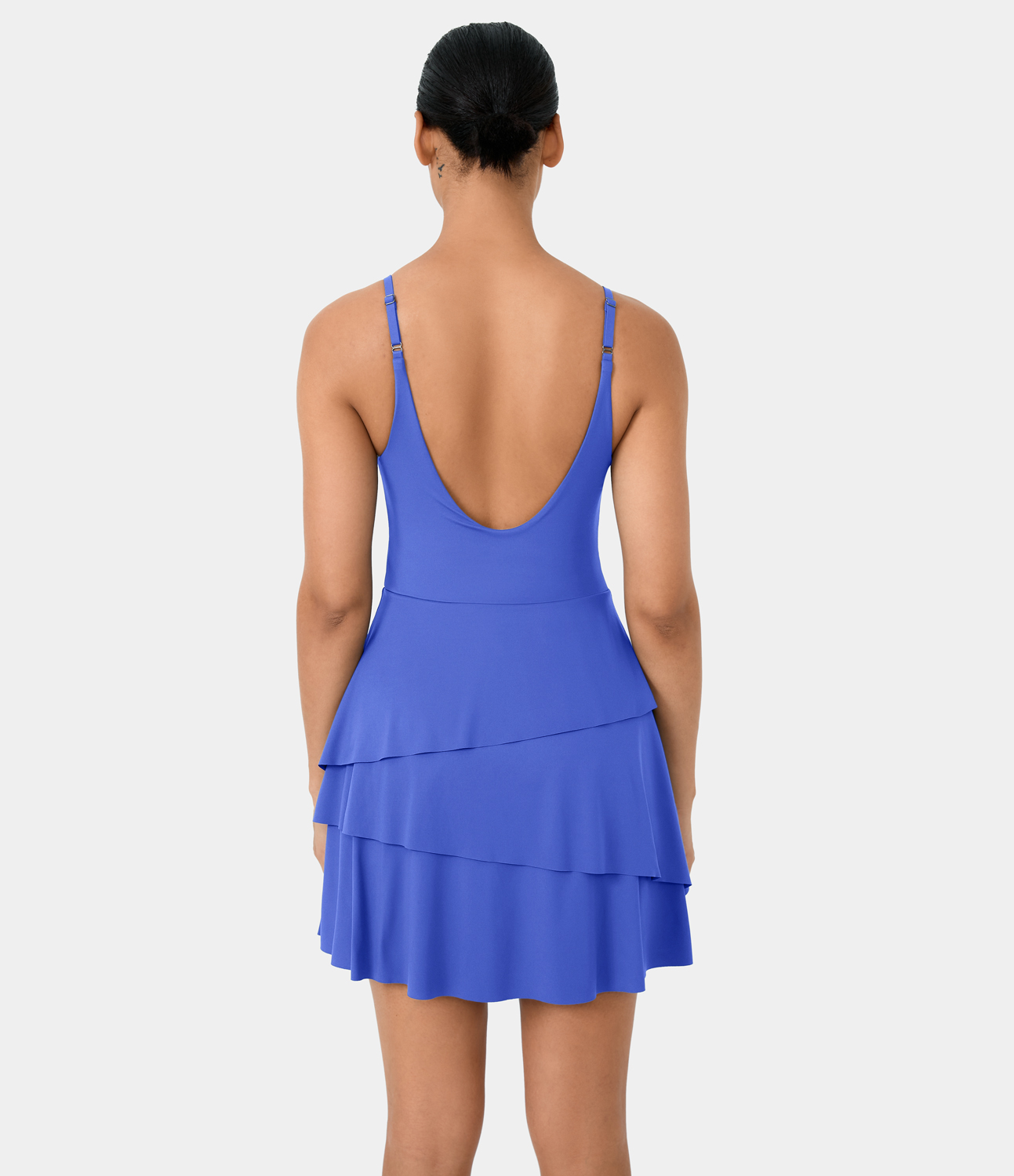 Halara Softlyzeroв„ў Airy Backless Tiered Ruffle 2-in-1 Pocket Cool Touch Mini Slip Dance Active Dress Workout Dress - Aster Blue - L 