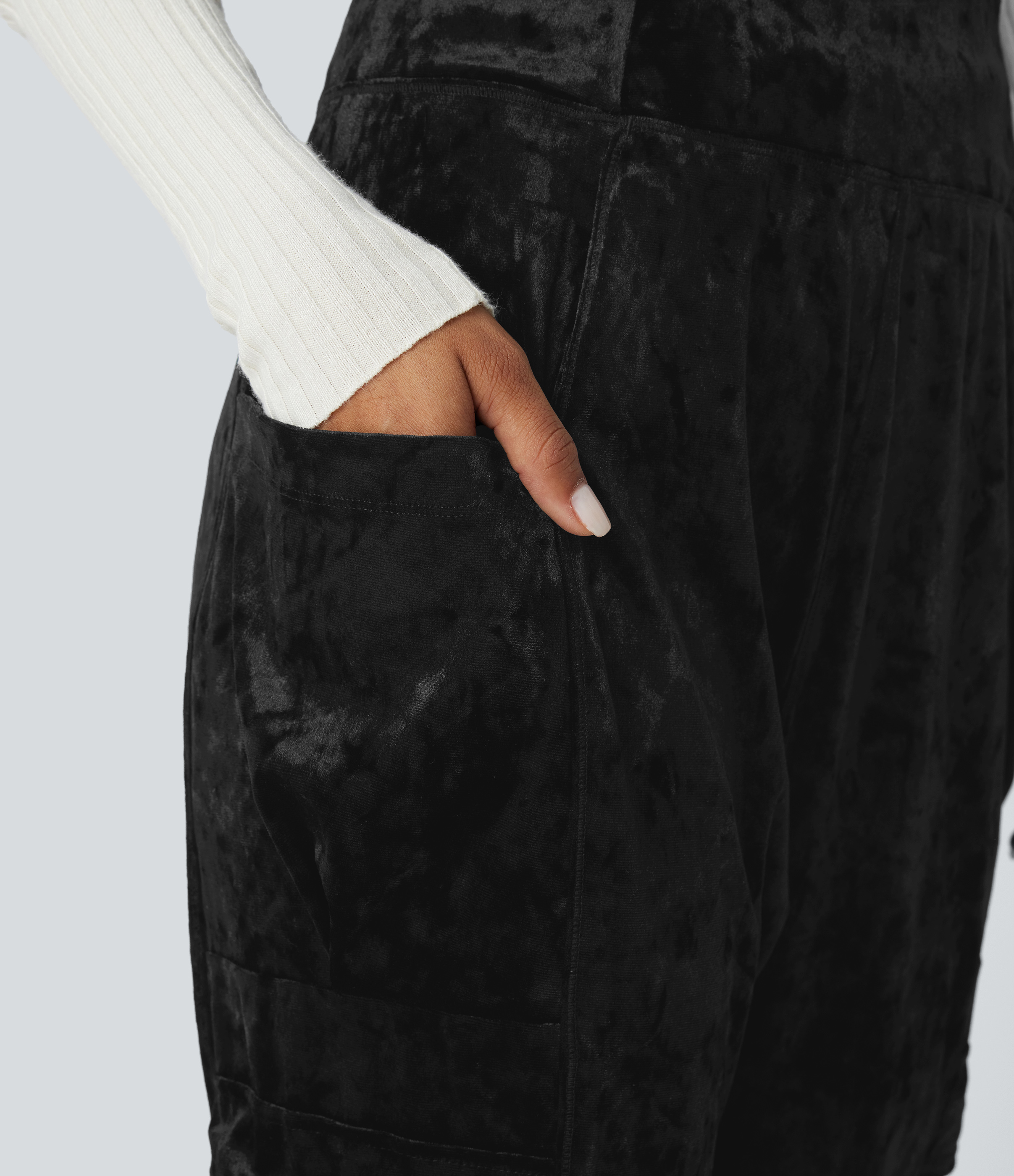 Halara High Waisted Side Pocket Velvet Harem Casual Joggers  - Black - XL(regular) 