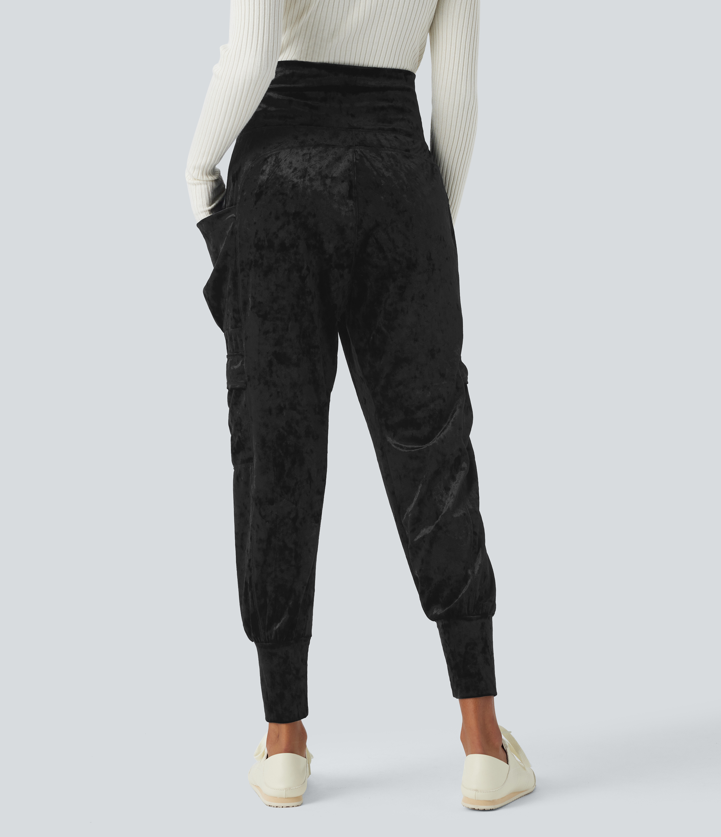 Halara High Waisted Side Pocket Velvet Harem Casual Joggers  - Black - XL(regular) 