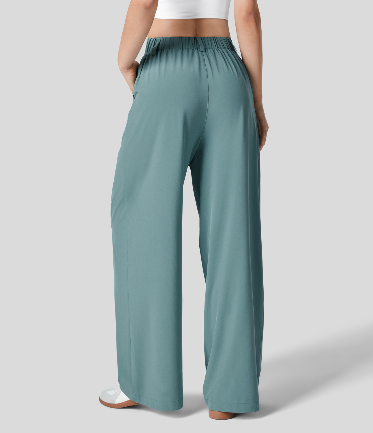 

Halara Breezefulв„ў High Waisted Plicated Side Pocket Wide Leg Flowy Solid Palazzo Quick Dry Casual Pants - Stone Blue -  sweatpants
