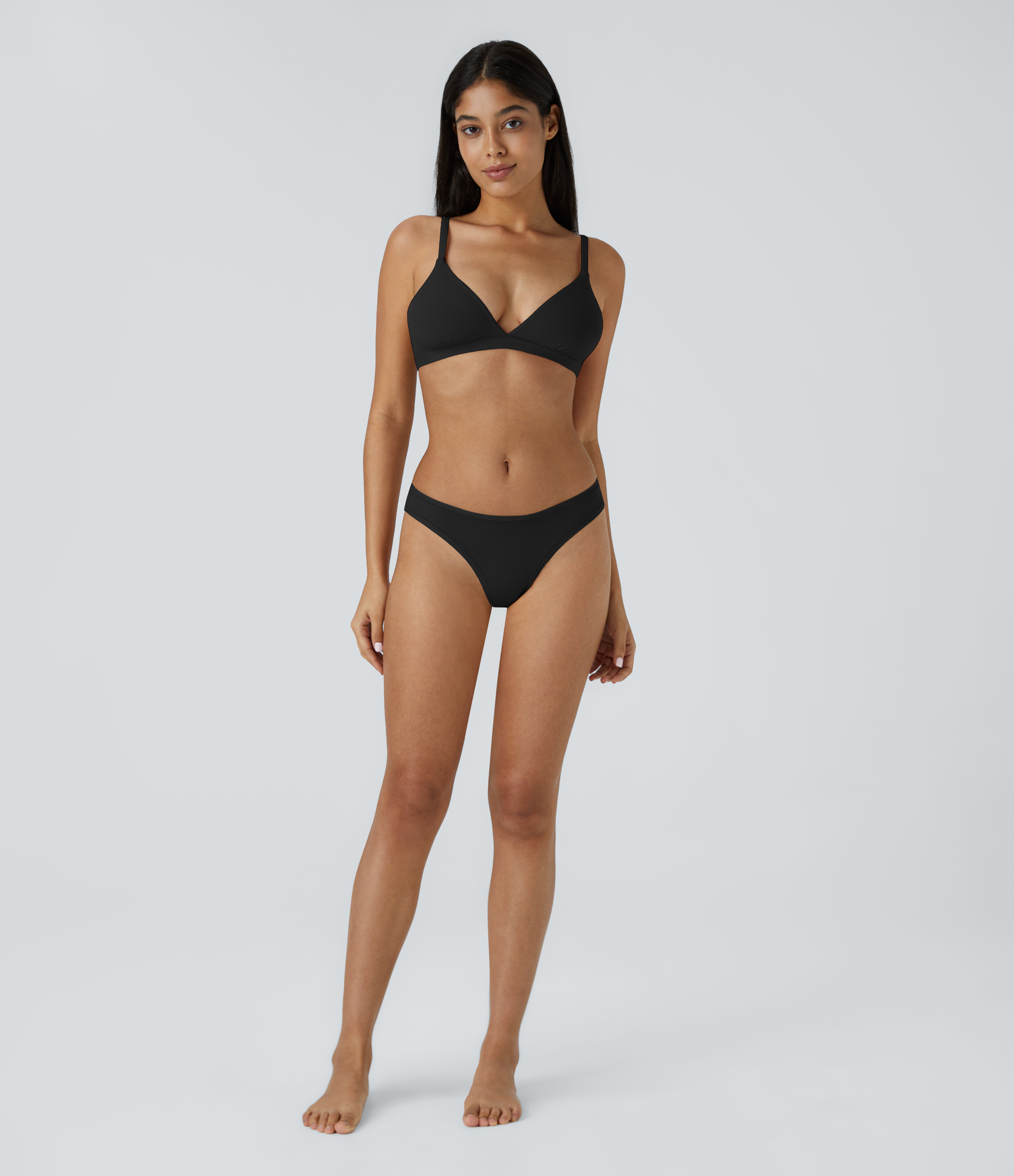 Halara High Stretch Skin Friendly Low Rise Solid Lounge Thong  - Black - S 