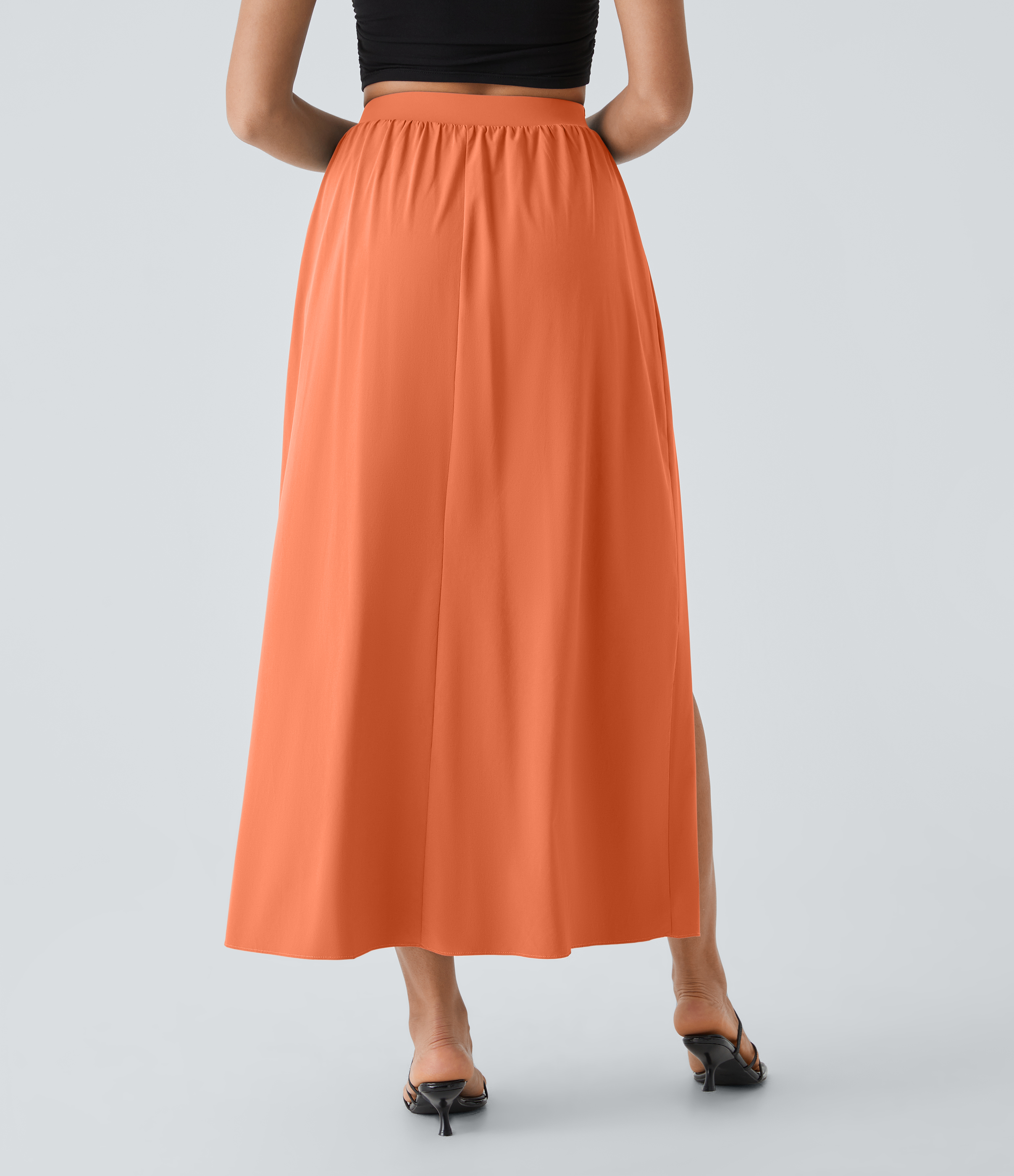 Halara Breezefulв„ў High Waisted Tie Front Plicated Split Flowy 2-in-1 Maxi Quick Dry Casual Skirt  - Blush Orange - L(regular) 