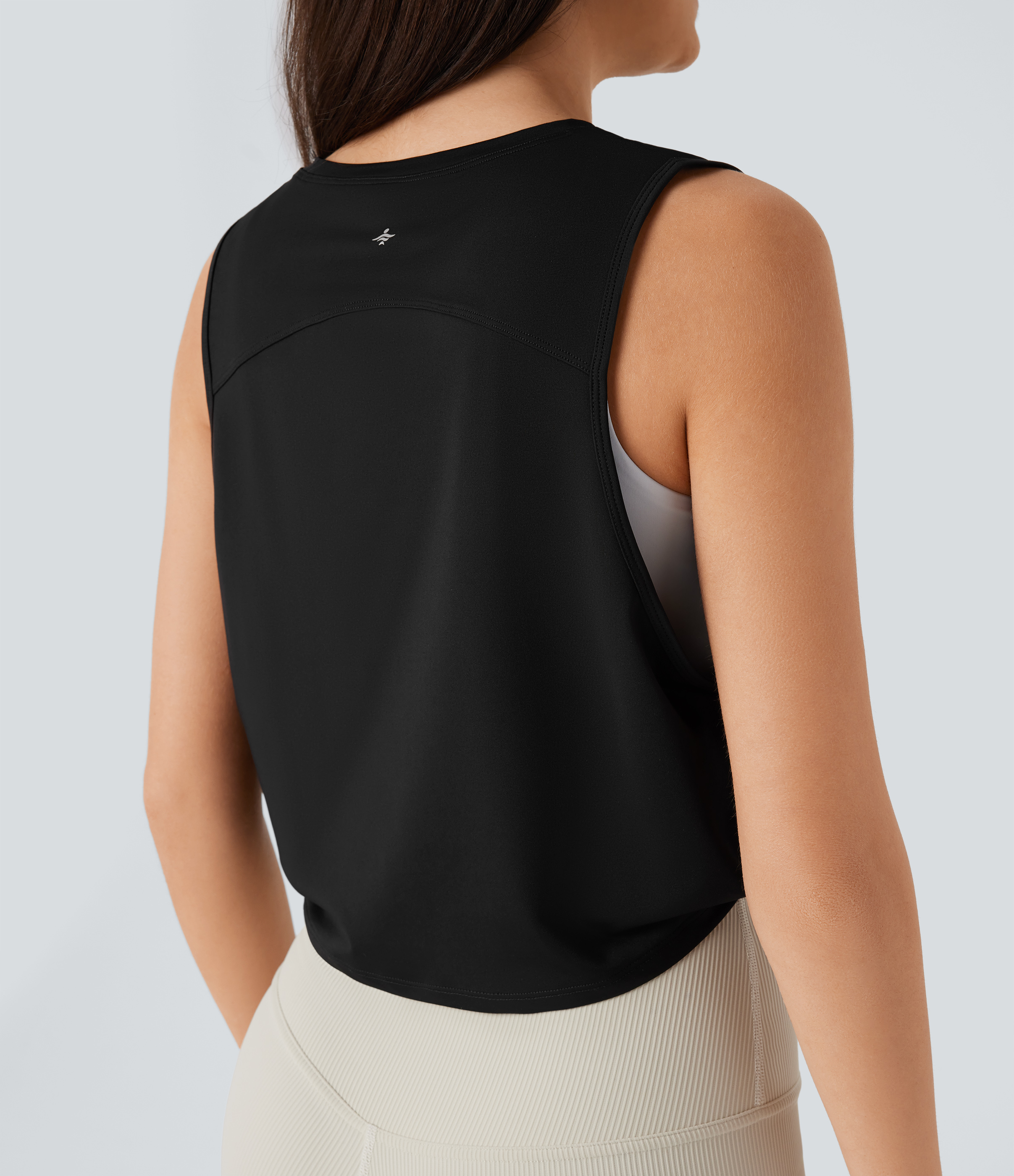 Halara Round Neck Twisted Curved Hem Cropped Pickleball Tank Top Tank Top - Black - M golf tops halter top tunic tops sleeveless tops 