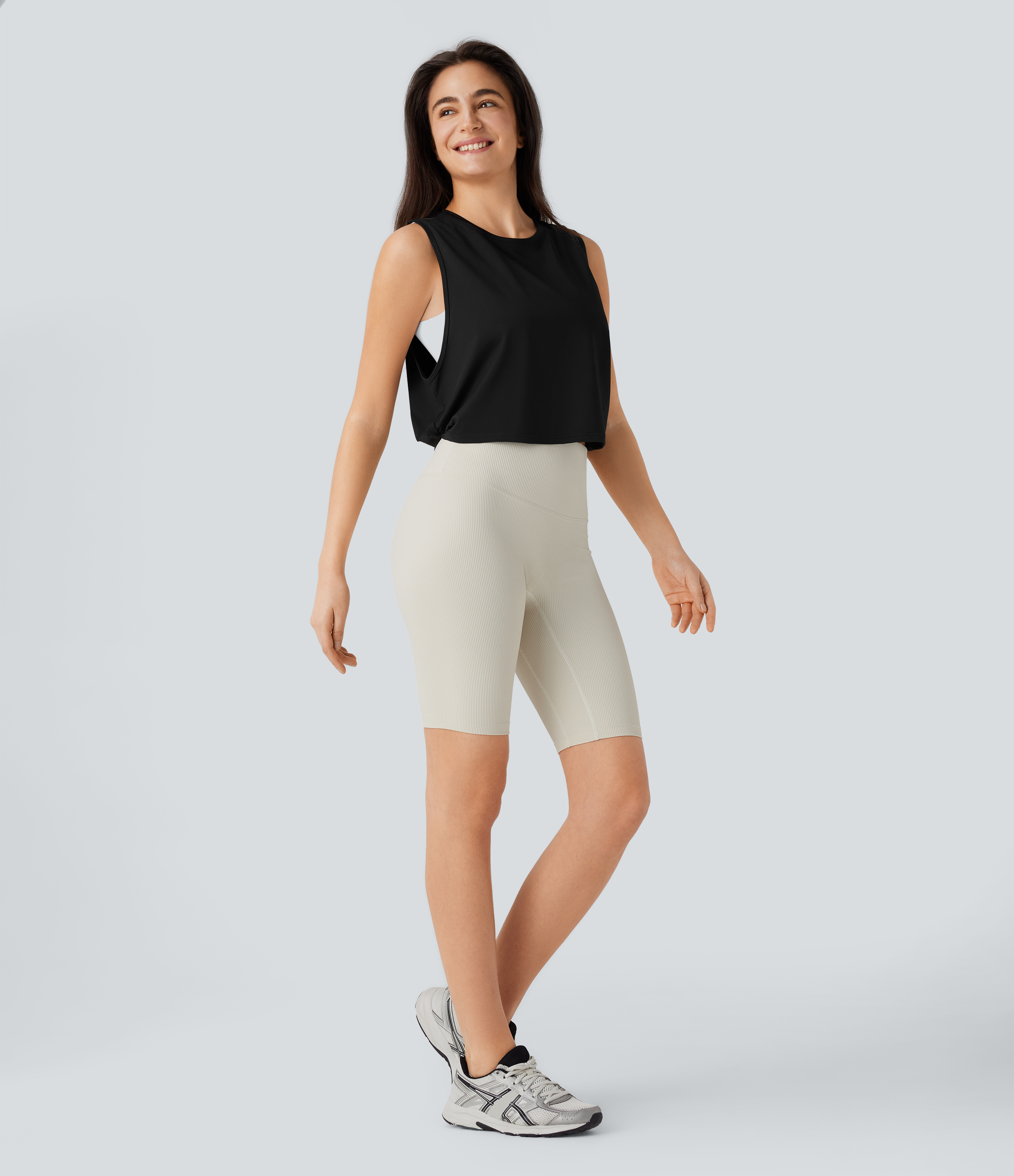 Halara Round Neck Twisted Curved Hem Cropped Pickleball Tank Top Tank Top - Black - M golf tops halter top tunic tops sleeveless tops 