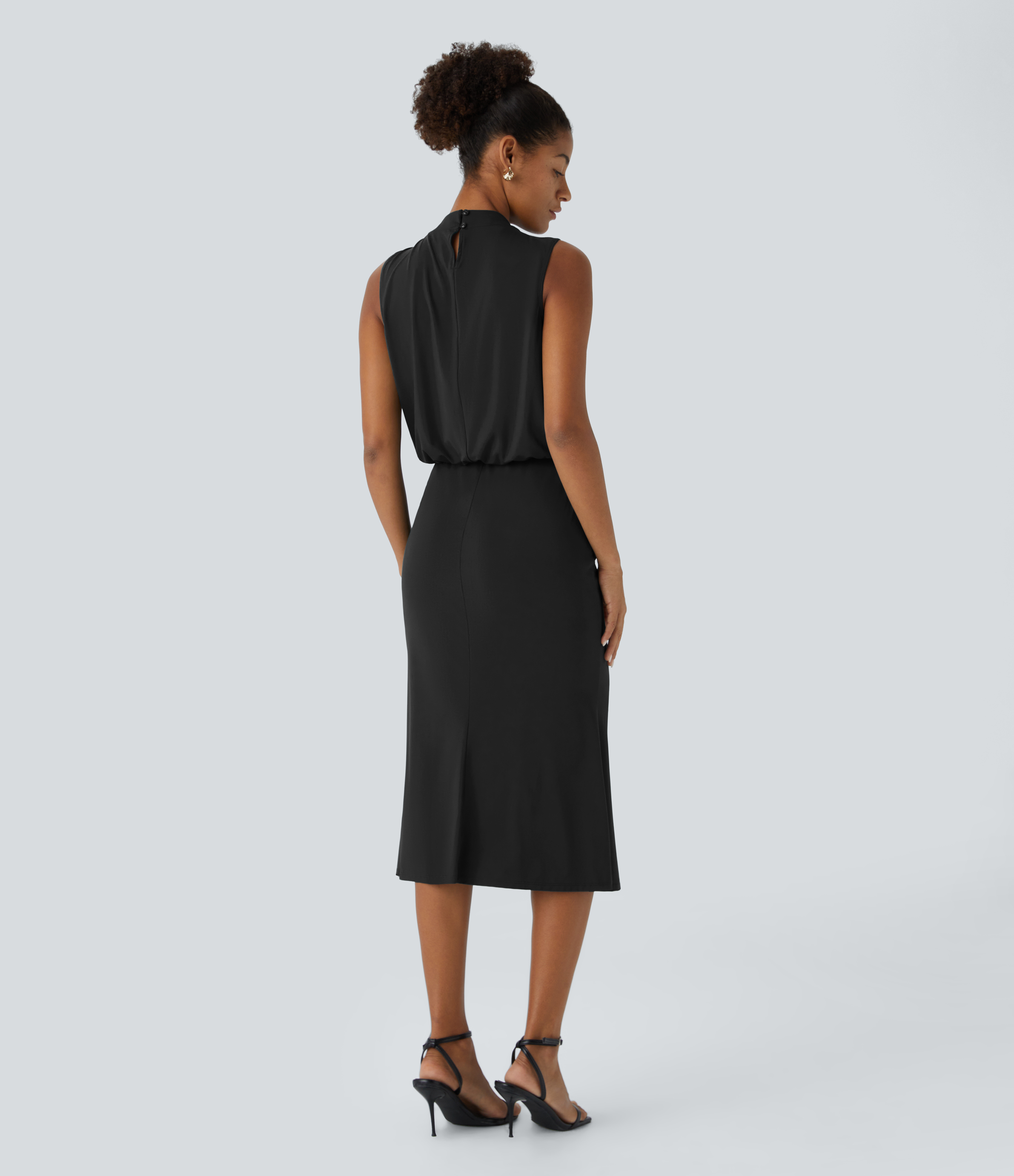 Halara Sleeveless Keyhole Back Midi Party Dress Casual Dress - Black - XL slip dress beach dress ruched dress halter dress exercise dress 