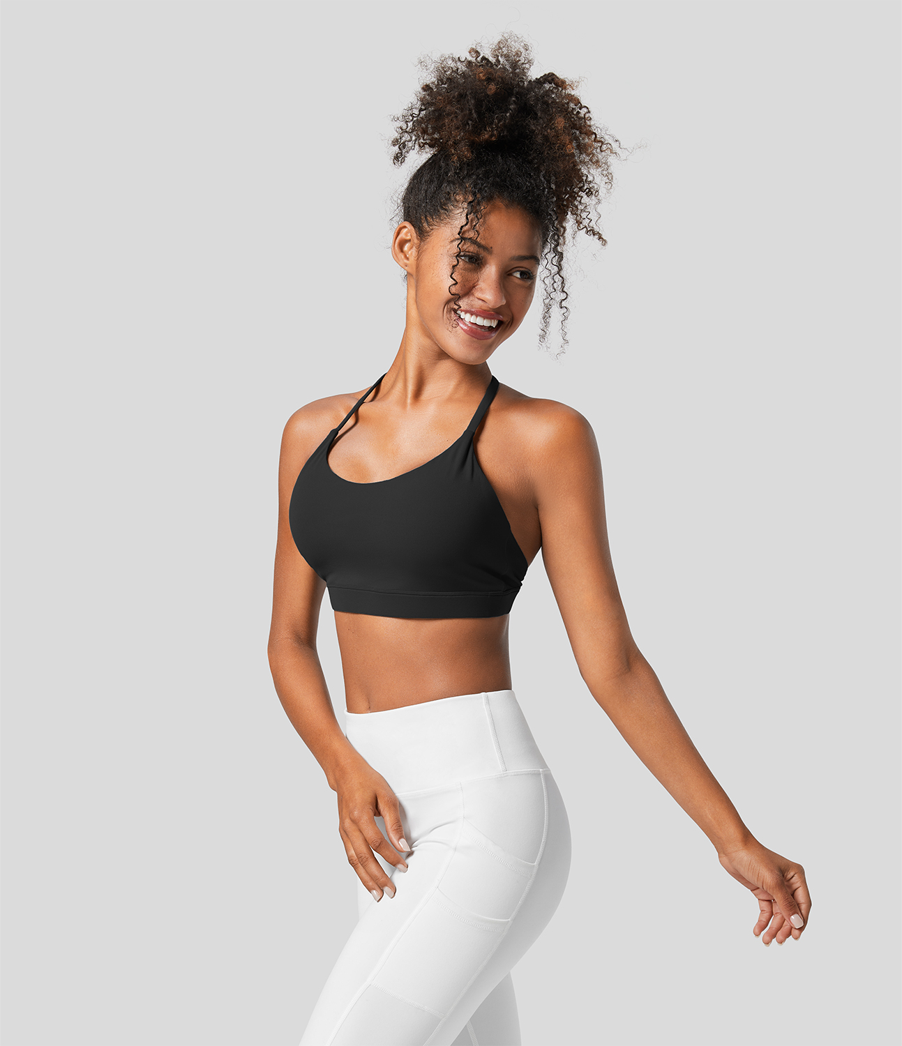 Halara Low Support U Neck Backless Yoga Sports Bra  - Black - S push up bra strapless bra backless bra sticky bra wireless bra 