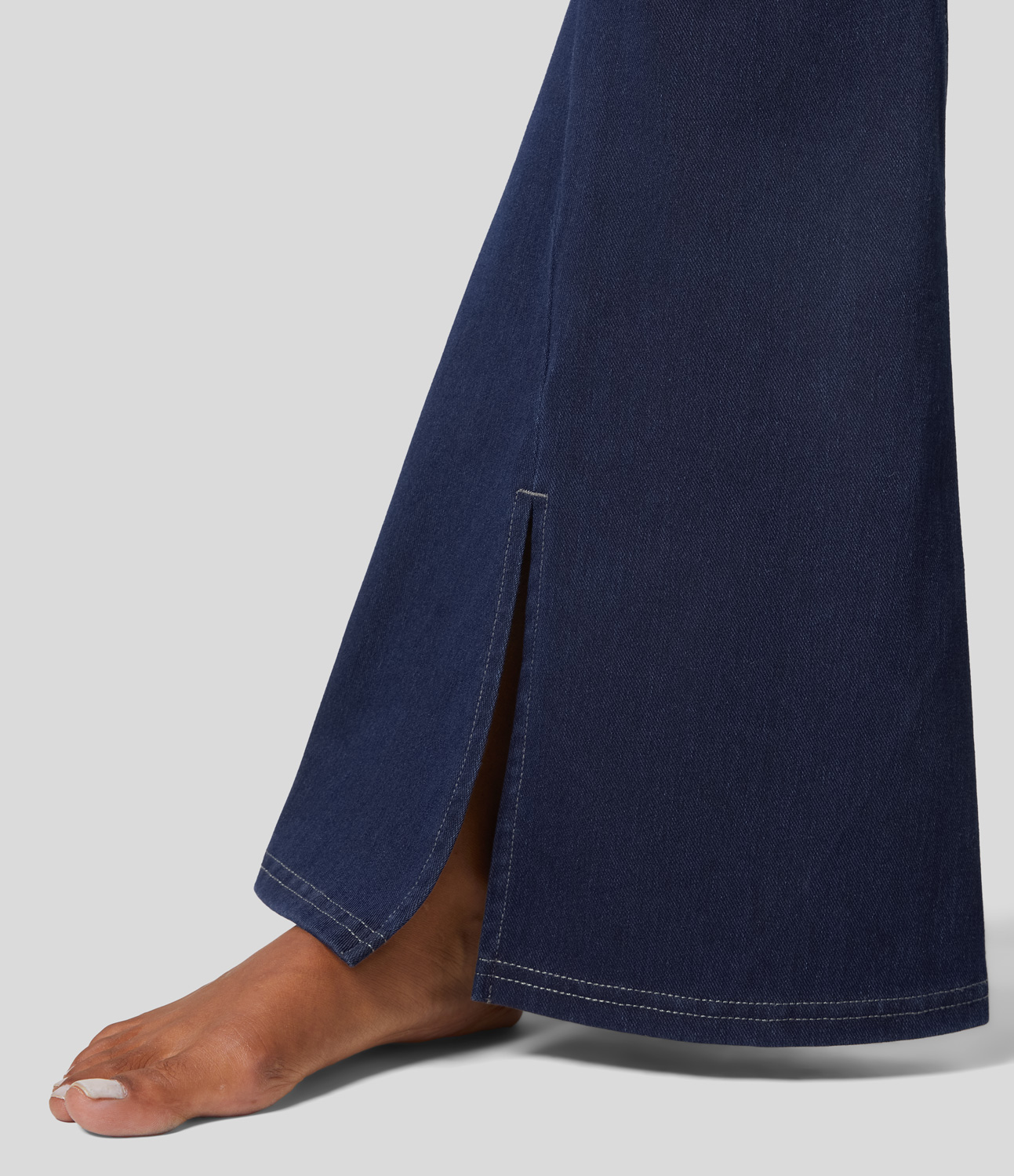 

Halara HalaraMagicв„ў High Waisted Side Pocket Split Hem Stretchy Knit Casual Full Length Flare Jeans - Cobalt Blue Denim