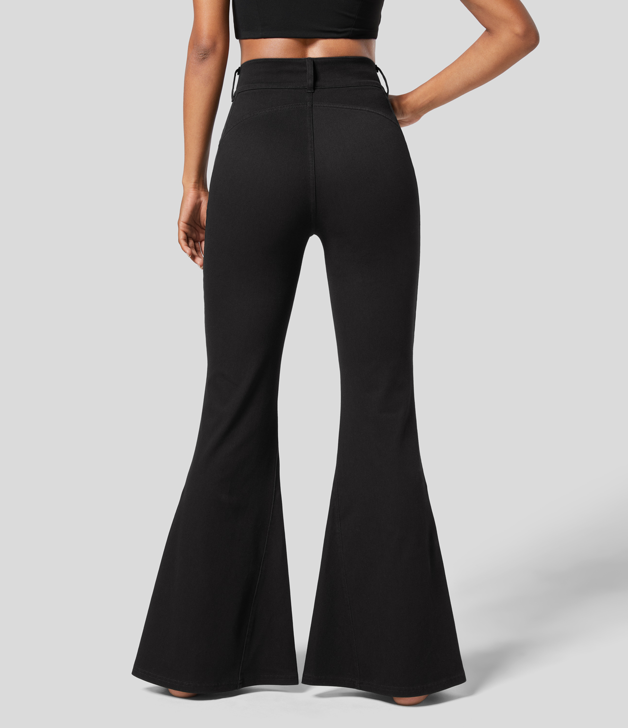 Black Denim Halara Flex™ high-waist jegging with side-slit hem, stretchy, casual, full-length flared pant / 2