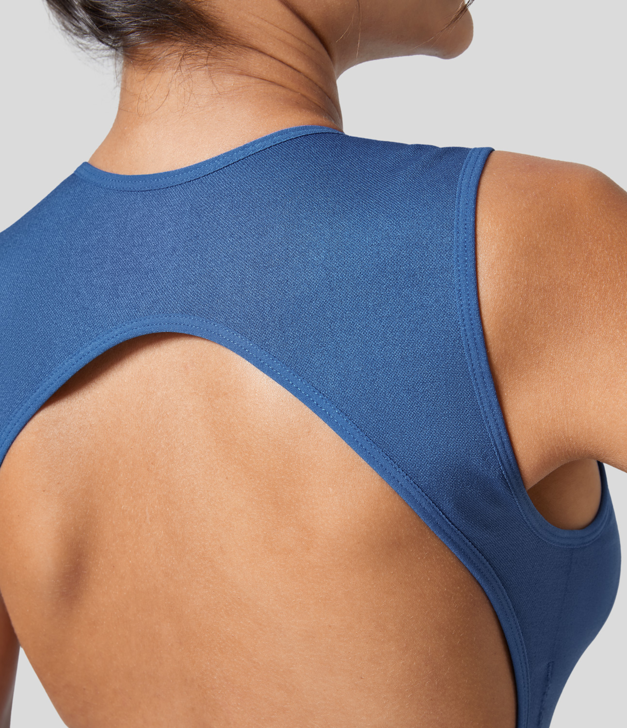 Halara Seamless Flow Round Neck Sleeveless Backless Solid Yoga Tank Top Tank Top - Star Sapphire - S golf tops halter top tunic tops 