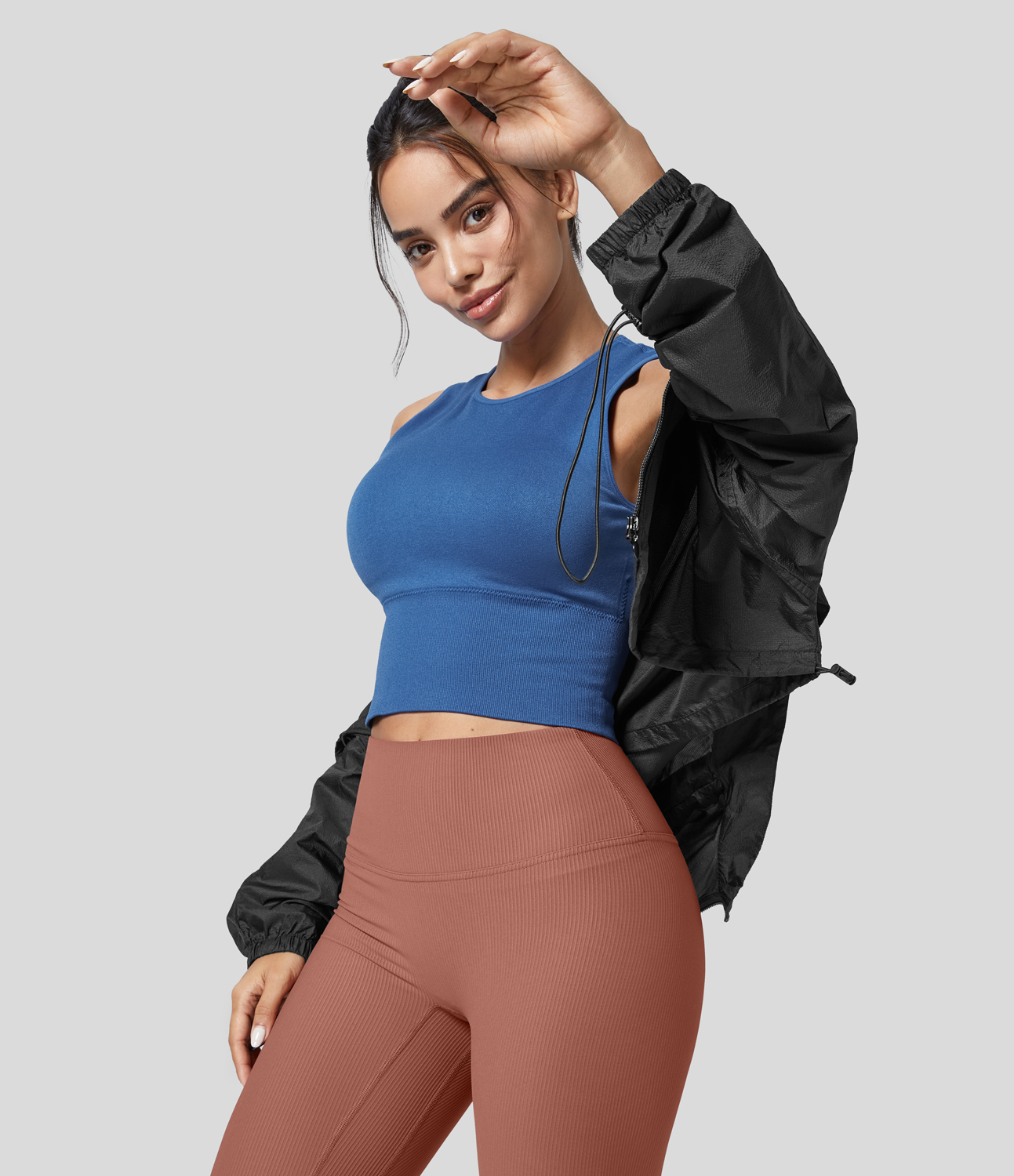 Halara Seamless Flow Round Neck Sleeveless Backless Solid Yoga Tank Top Tank Top - Star Sapphire - S golf tops halter top tunic tops 