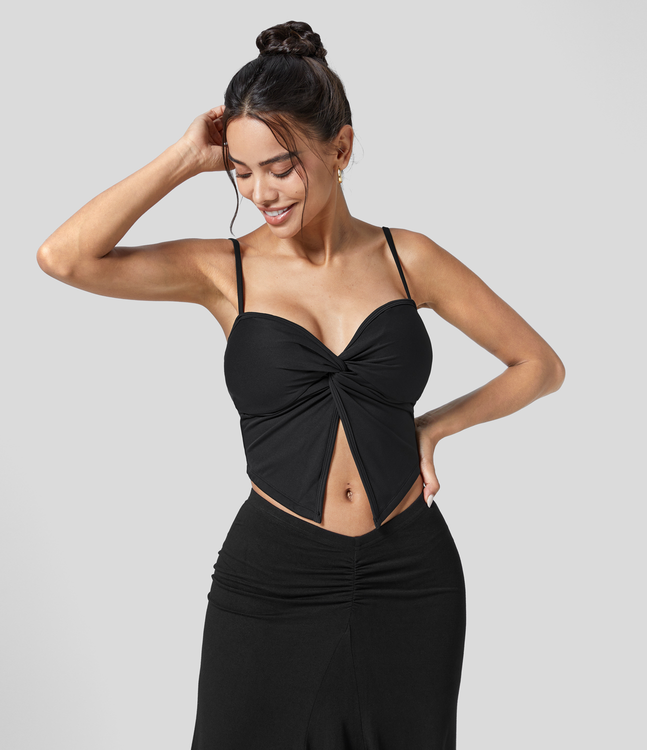 Halara Twisted Split Backless Cropped Yoga Tank Top Tank Top - Black - M golf tops halter top tunic tops sleeveless tops backless top 