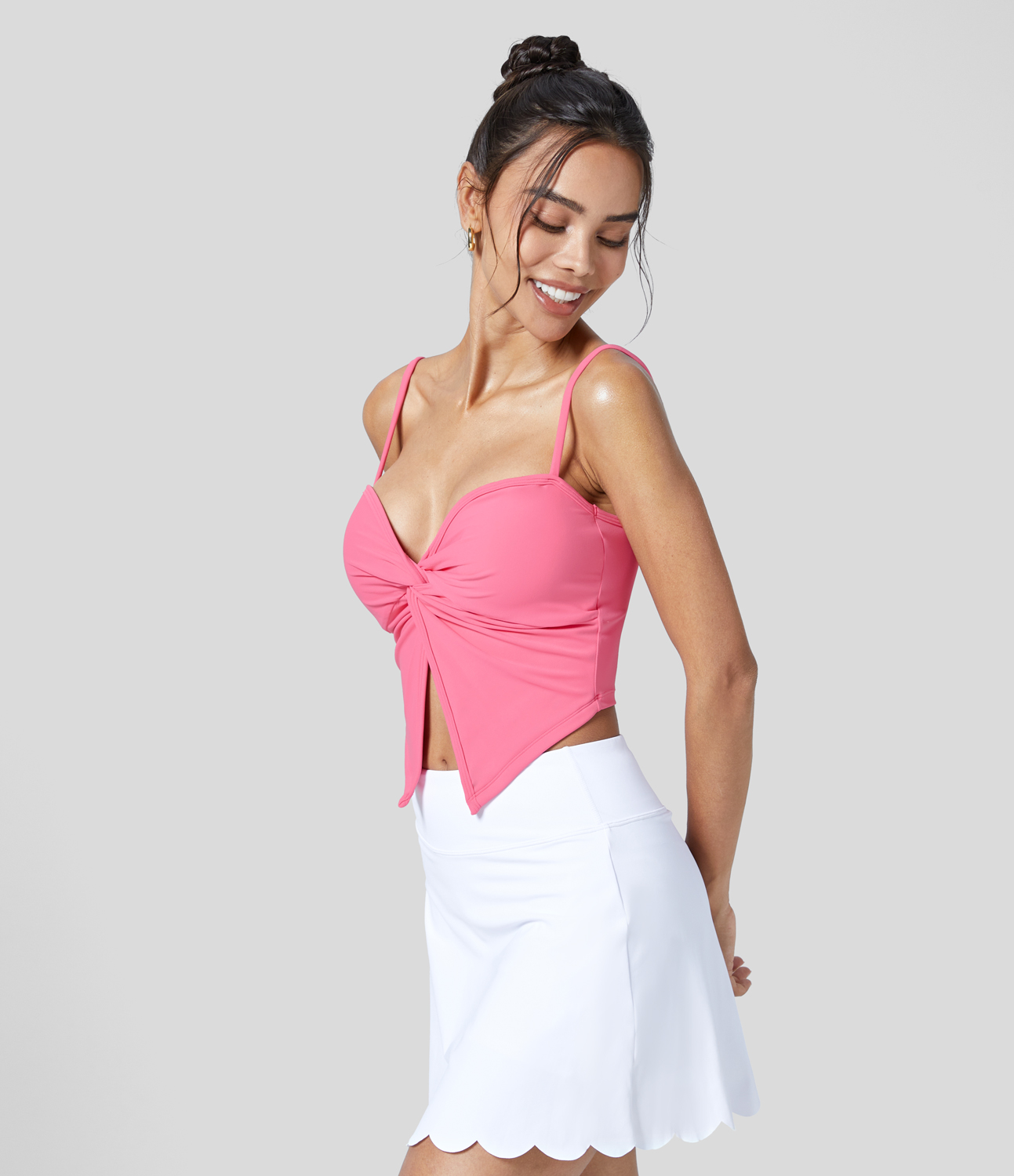 Halara Twisted Split Backless Cropped Yoga Tank Top Tank Top - Pink - S golf tops halter top tunic tops sleeveless tops backless top 