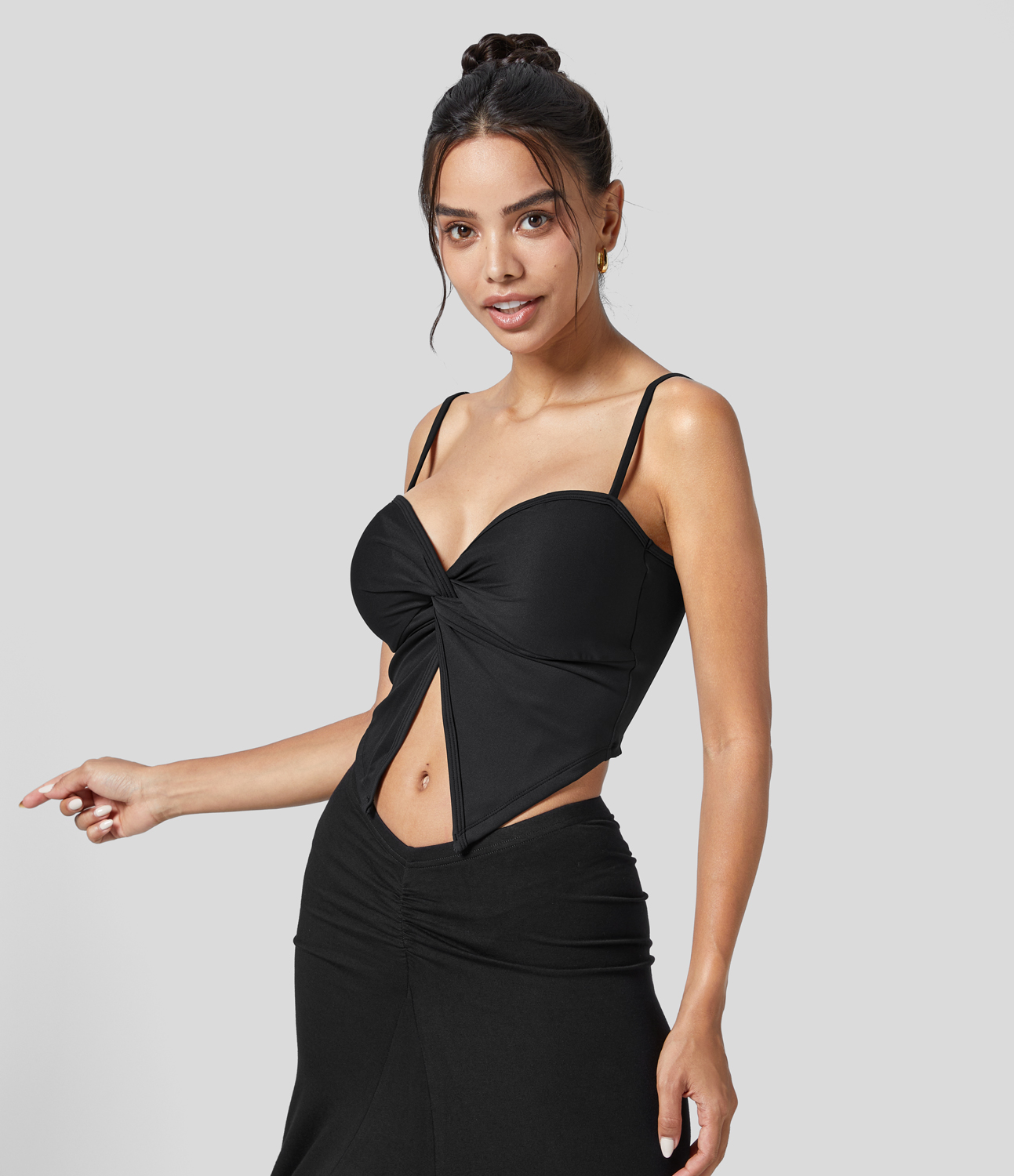 Halara Twisted Split Backless Cropped Yoga Tank Top Tank Top - Black - M golf tops halter top tunic tops sleeveless tops backless top 