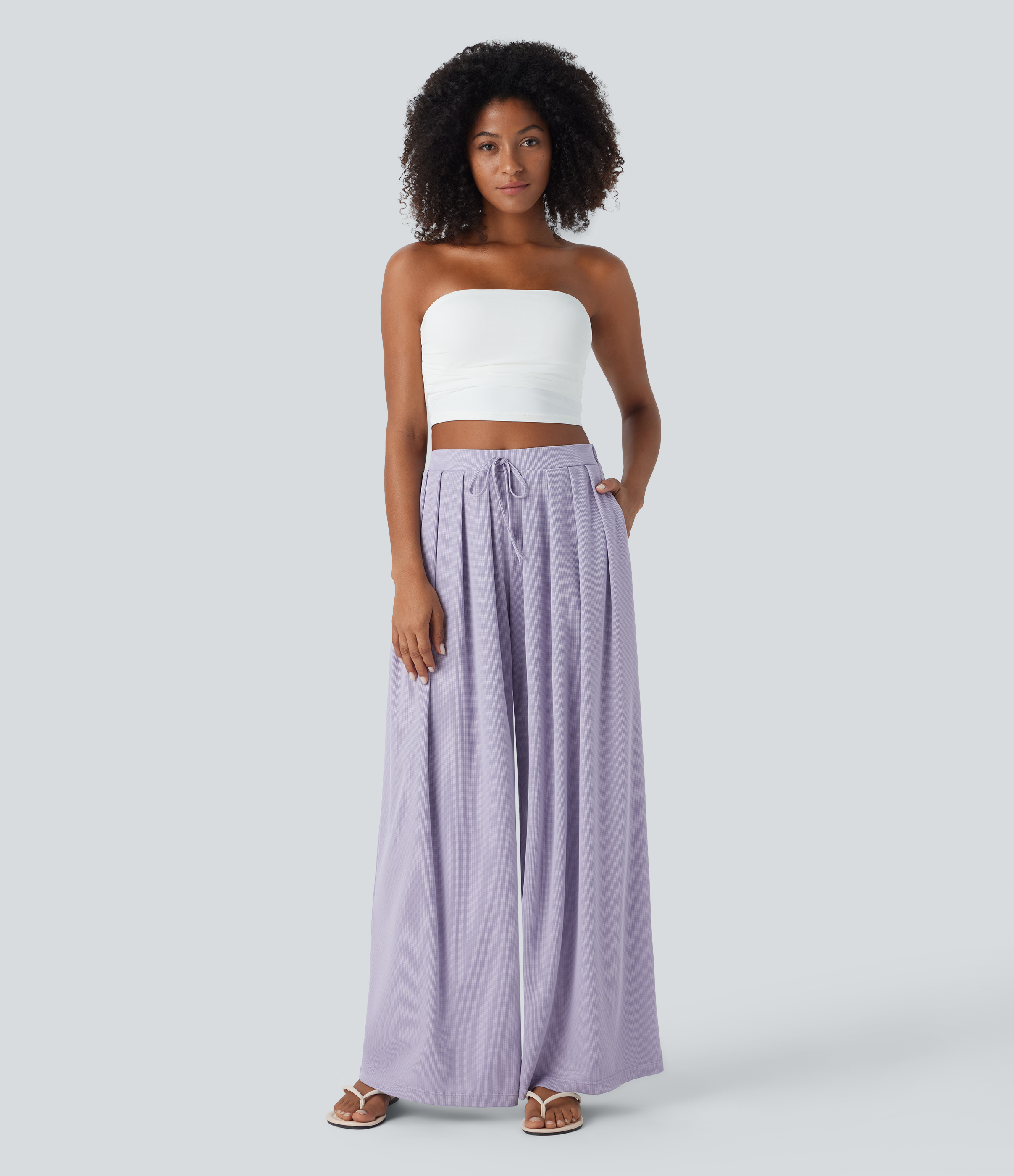 Halara Mid Rise Decorative Knot Plicated Side Pocket Waffle Loose Resort Pants  - Mashed Taro purple - XS(regular) sweatpants jogger pants 