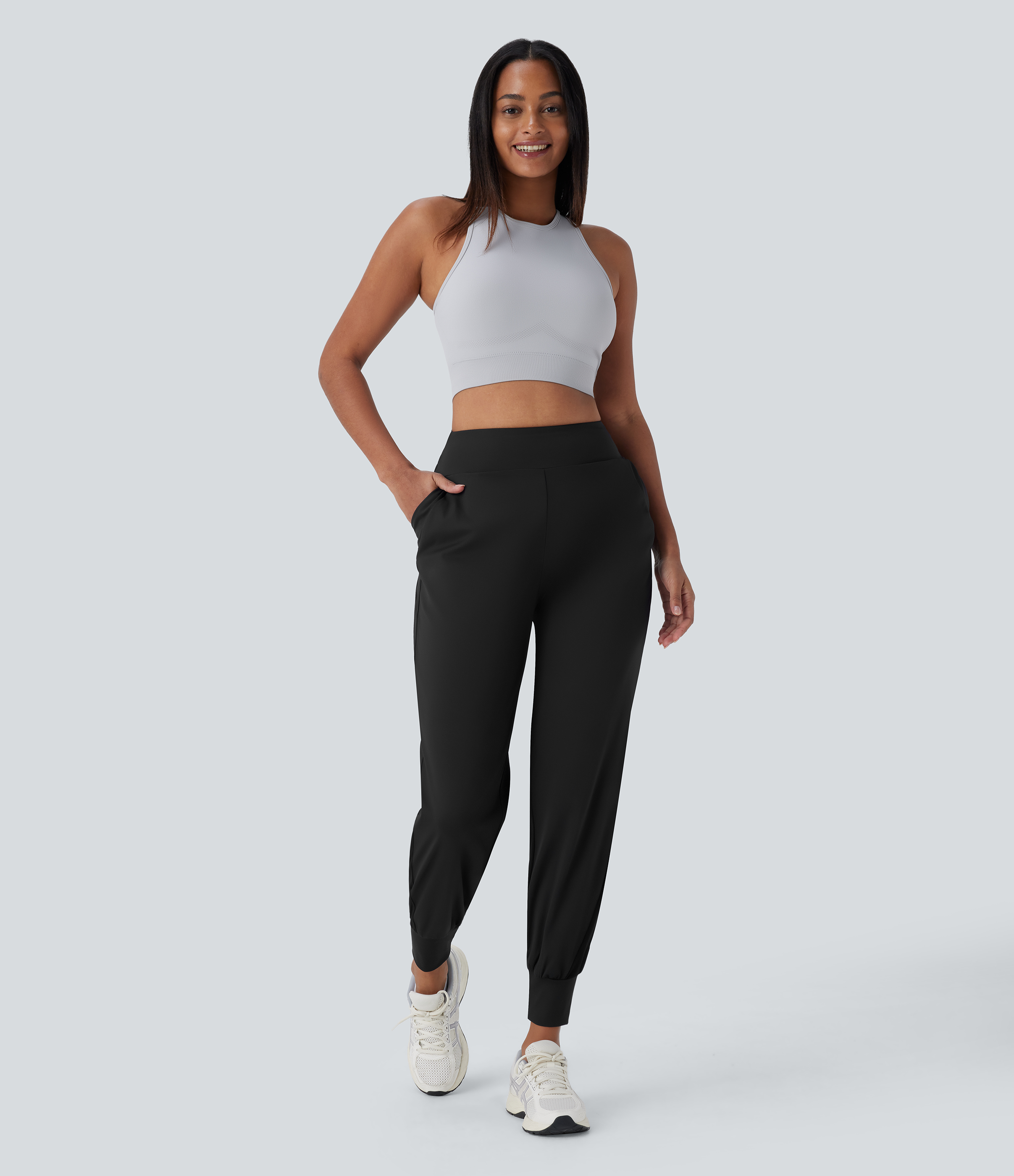 Halara Softlyzeroв„ў QuickDry High Waisted Side Pocket Contrast Mesh Quick Dry Running Joggers  - Black - XL(regular) 