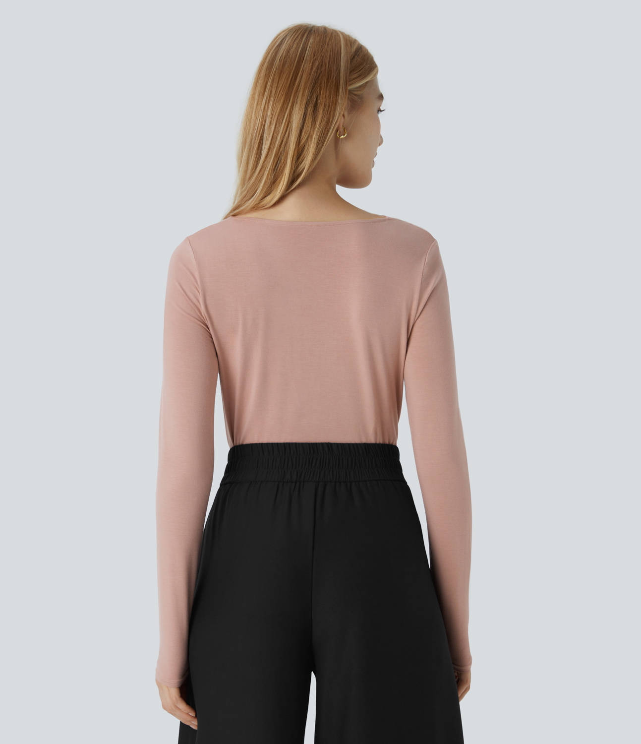 Halara Cowl Neck Long Sleeve Slim Work Top Tank Top - Misty Rose - S golf tops halter top tunic tops sleeveless tops backless top 