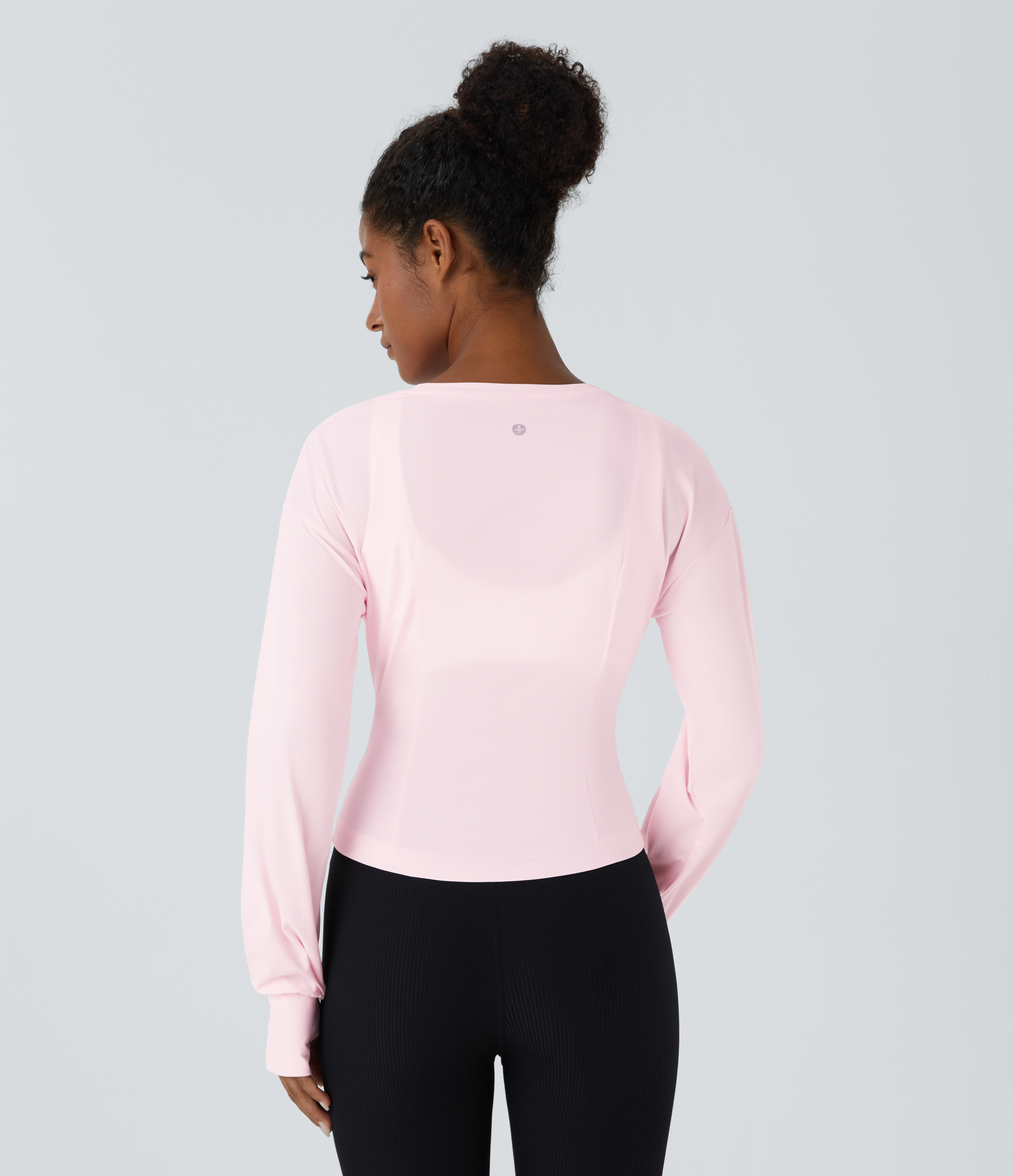 Halara Round Neck Plicated Thumb Hole Slim Yoga Sports Top  - Rice Pink - XL 
