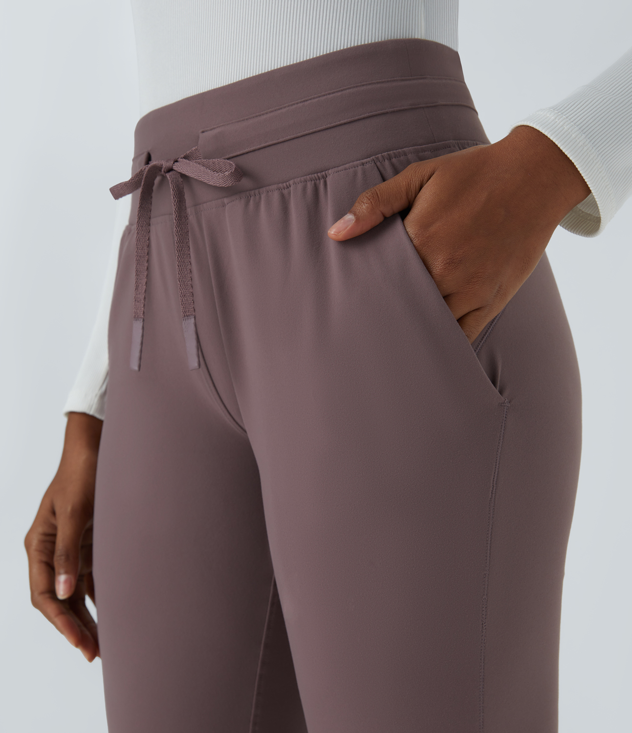 Halara High Waisted Drawstring Side Pocket Casual Joggers  - Peppercorn - XS 