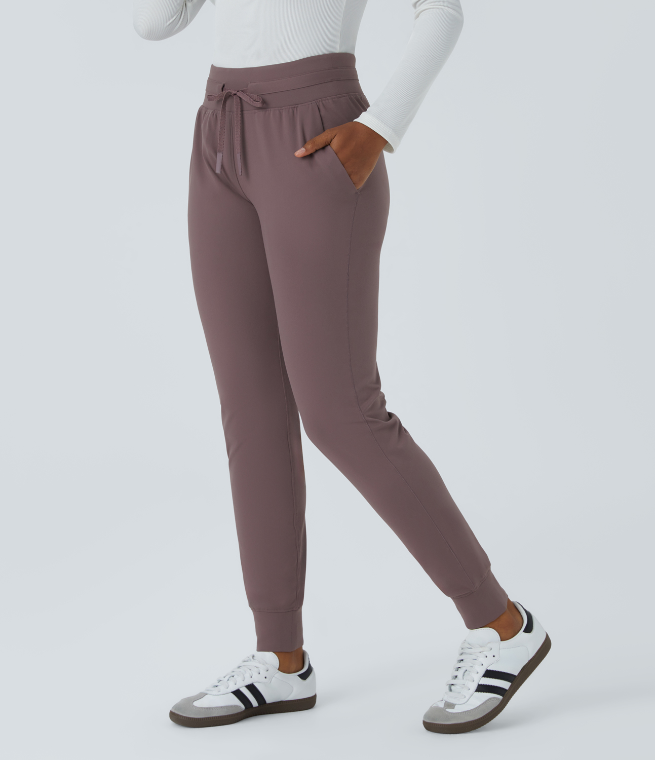 Halara High Waisted Drawstring Side Pocket Casual Joggers  - Peppercorn - XS 