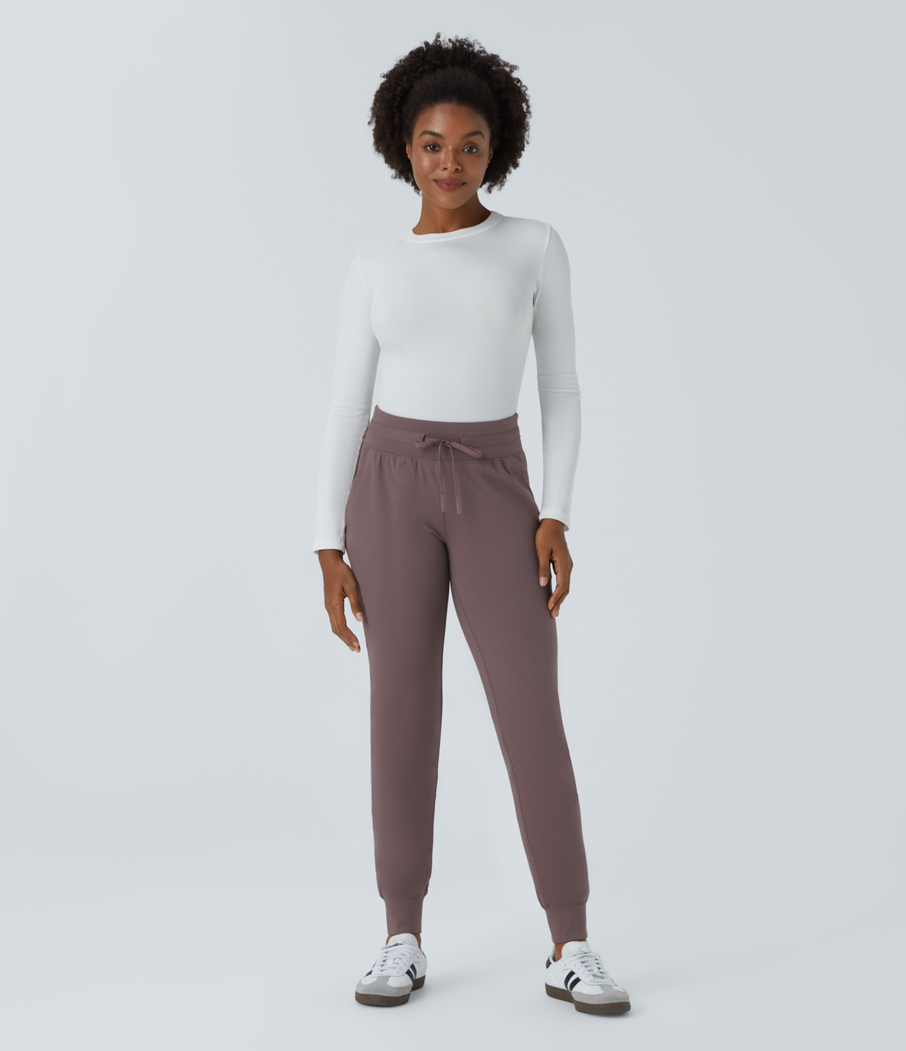 Halara High Waisted Drawstring Side Pocket Casual Joggers  - Peppercorn - XS 