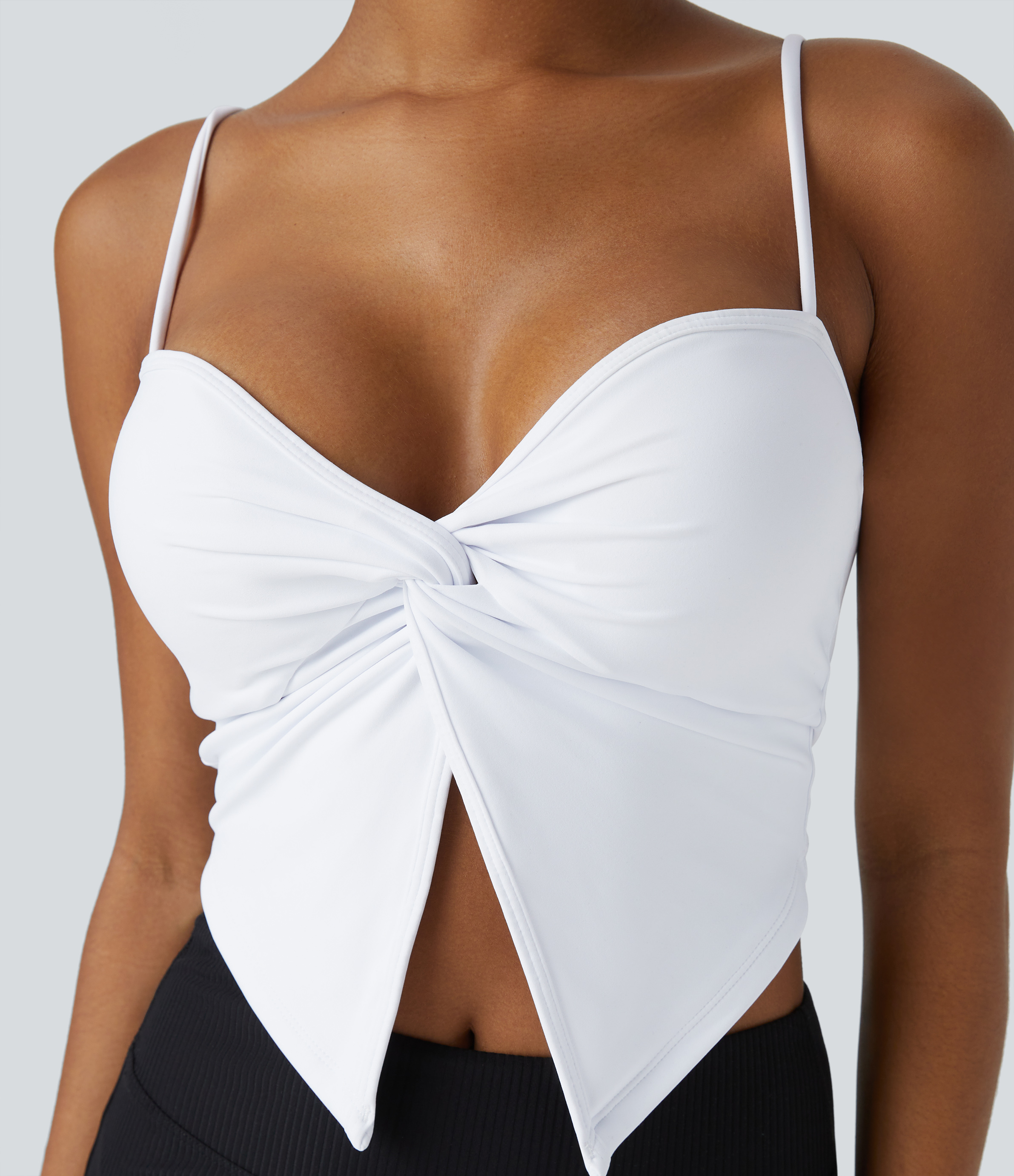 Halara Twisted Split Backless Cropped Yoga Tank Top Tank Top - White - M golf tops halter top tunic tops sleeveless tops backless top 