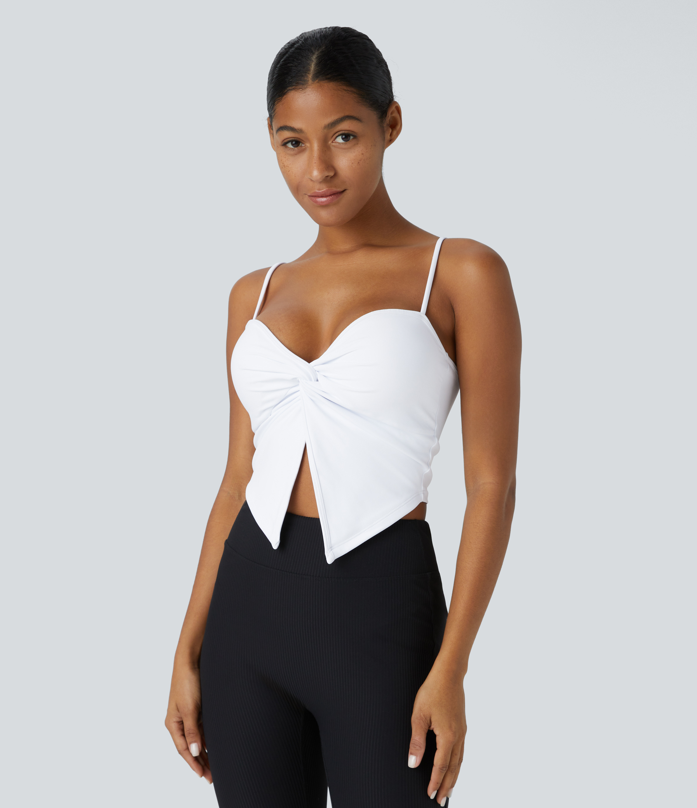 Halara Twisted Split Backless Cropped Yoga Tank Top Tank Top - White - M golf tops halter top tunic tops sleeveless tops backless top 