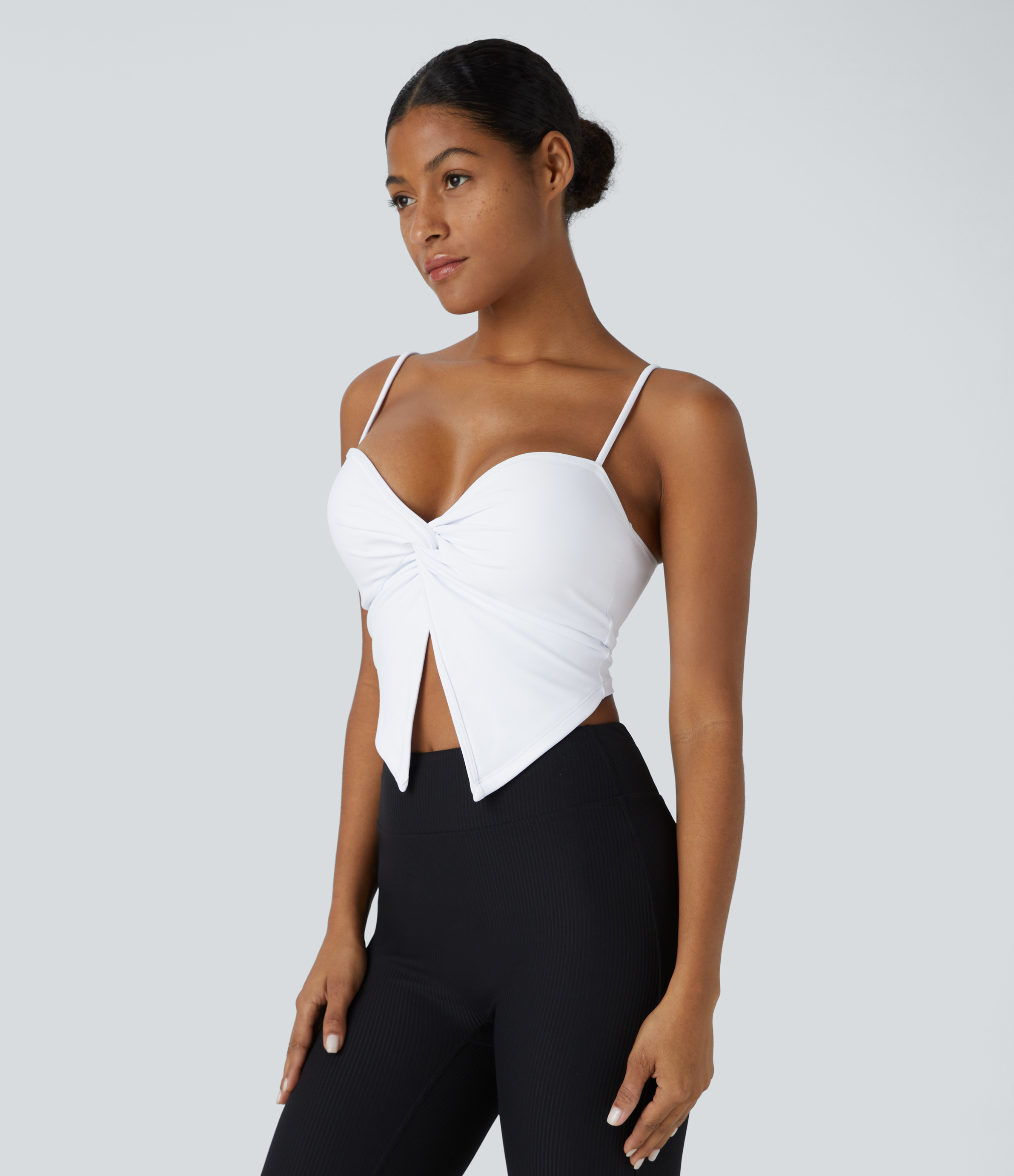 Halara Twisted Split Backless Cropped Yoga Tank Top Tank Top - White - M golf tops halter top tunic tops sleeveless tops backless top 