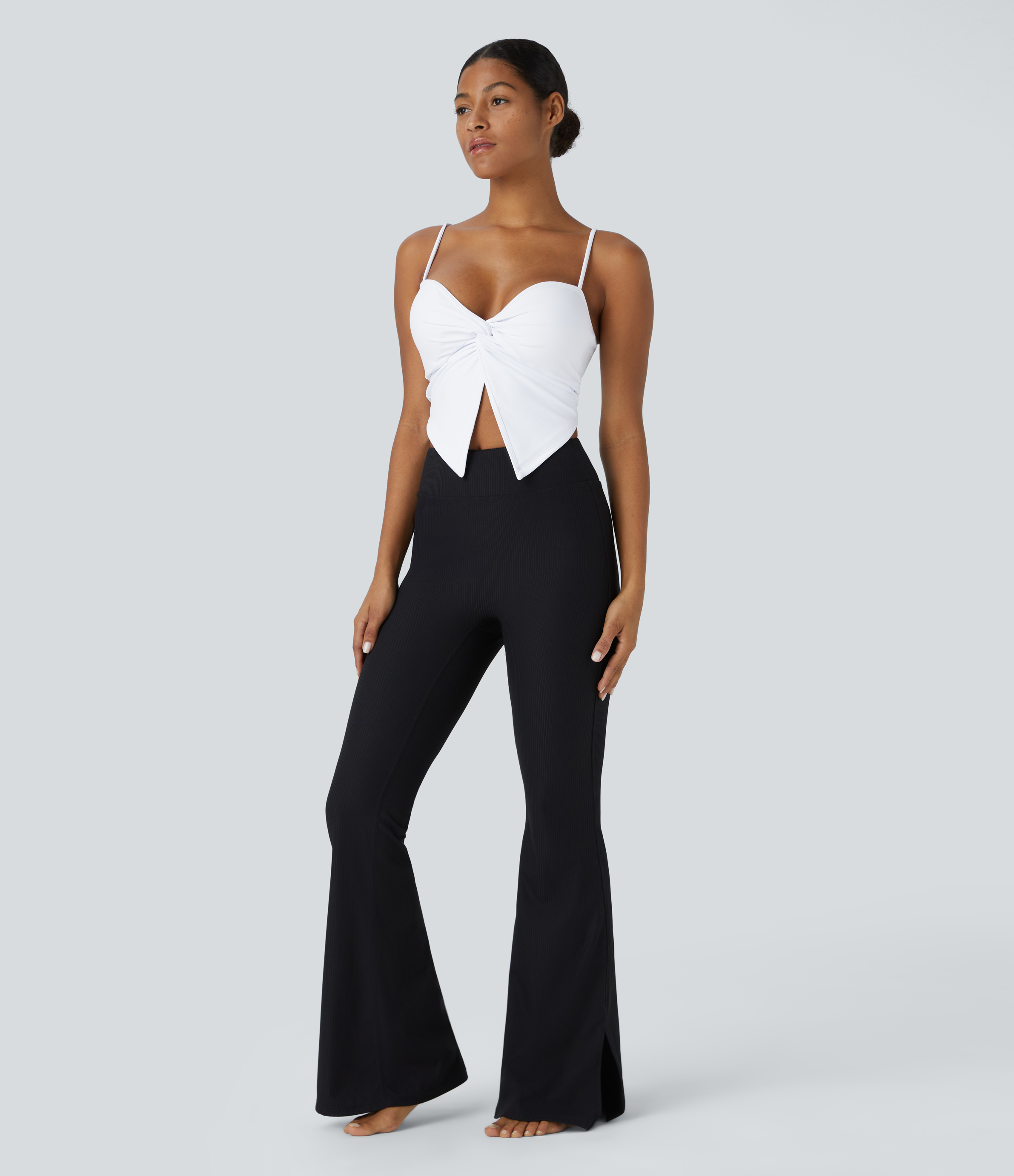 Halara Twisted Split Backless Cropped Yoga Tank Top Tank Top - White - M golf tops halter top tunic tops sleeveless tops backless top 